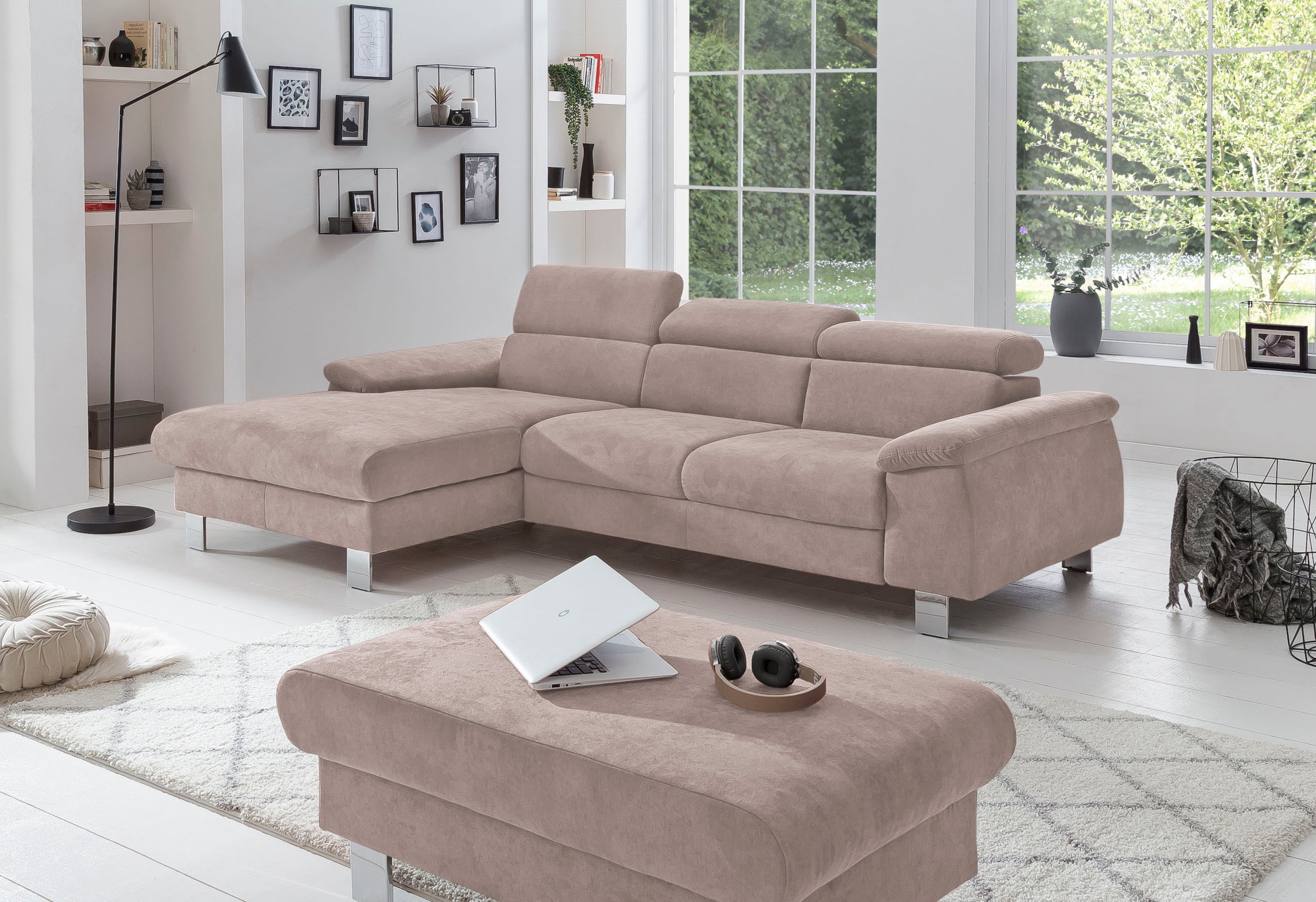 COTTA Ecksofa »Komaris L-Form, B: 244 cm« mit Kopfteilverstellung, optional Bettfunktion, Bettkasten & Licht
