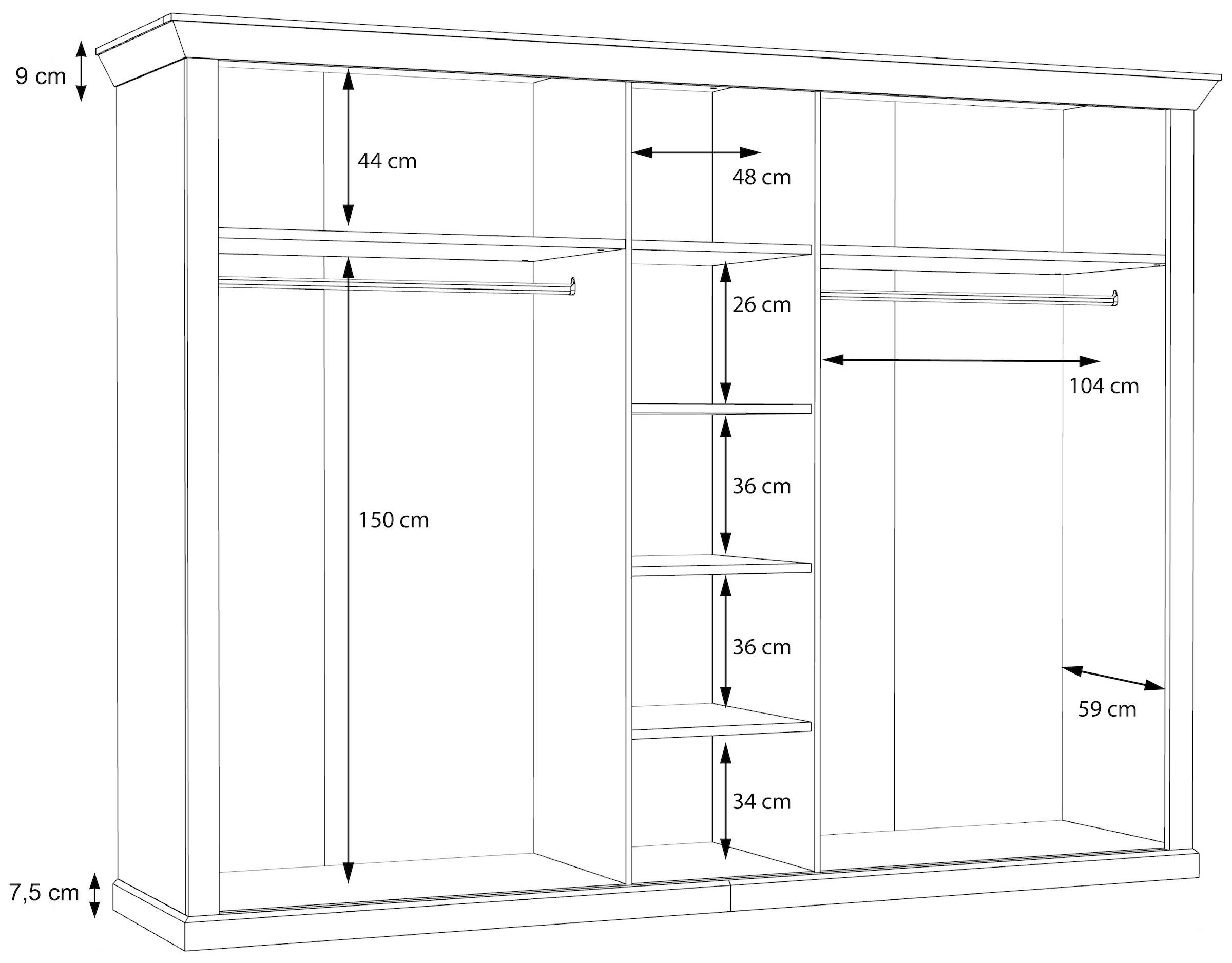 FORTE Drehtürenschrank »Kashmir, Landhausstil, inklusive edlem Passepartout-Rahmen«, (Maße (B/T/H): 268,5/63/206cm), mit Spiegel und dekorative Fräsungen und Elementen, Made in Europe