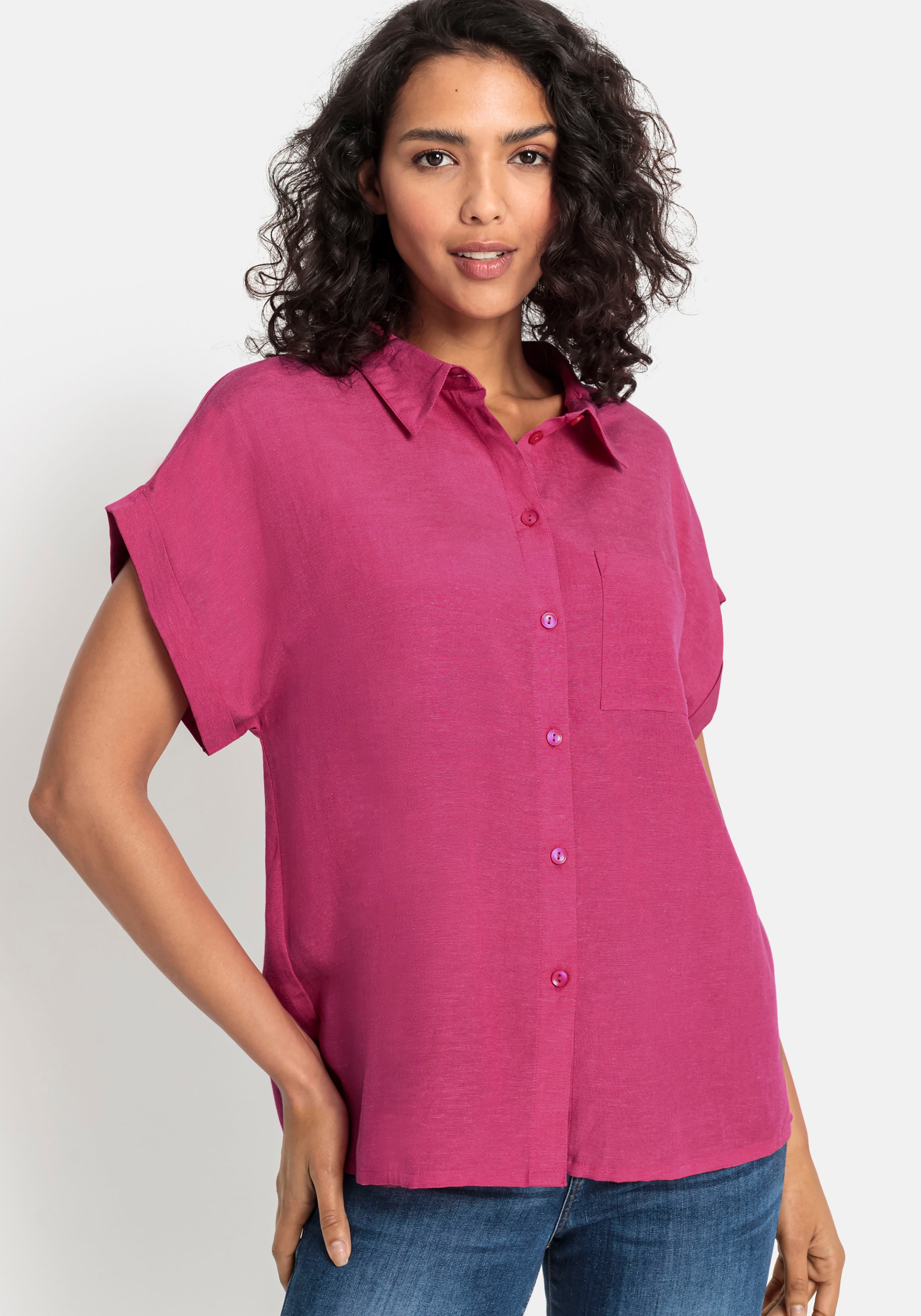 LASCANA Hemdbluse, aus Leinenmix mit Knopfleiste, Kurzarmbluse, Leinenbluse günstig online kaufen