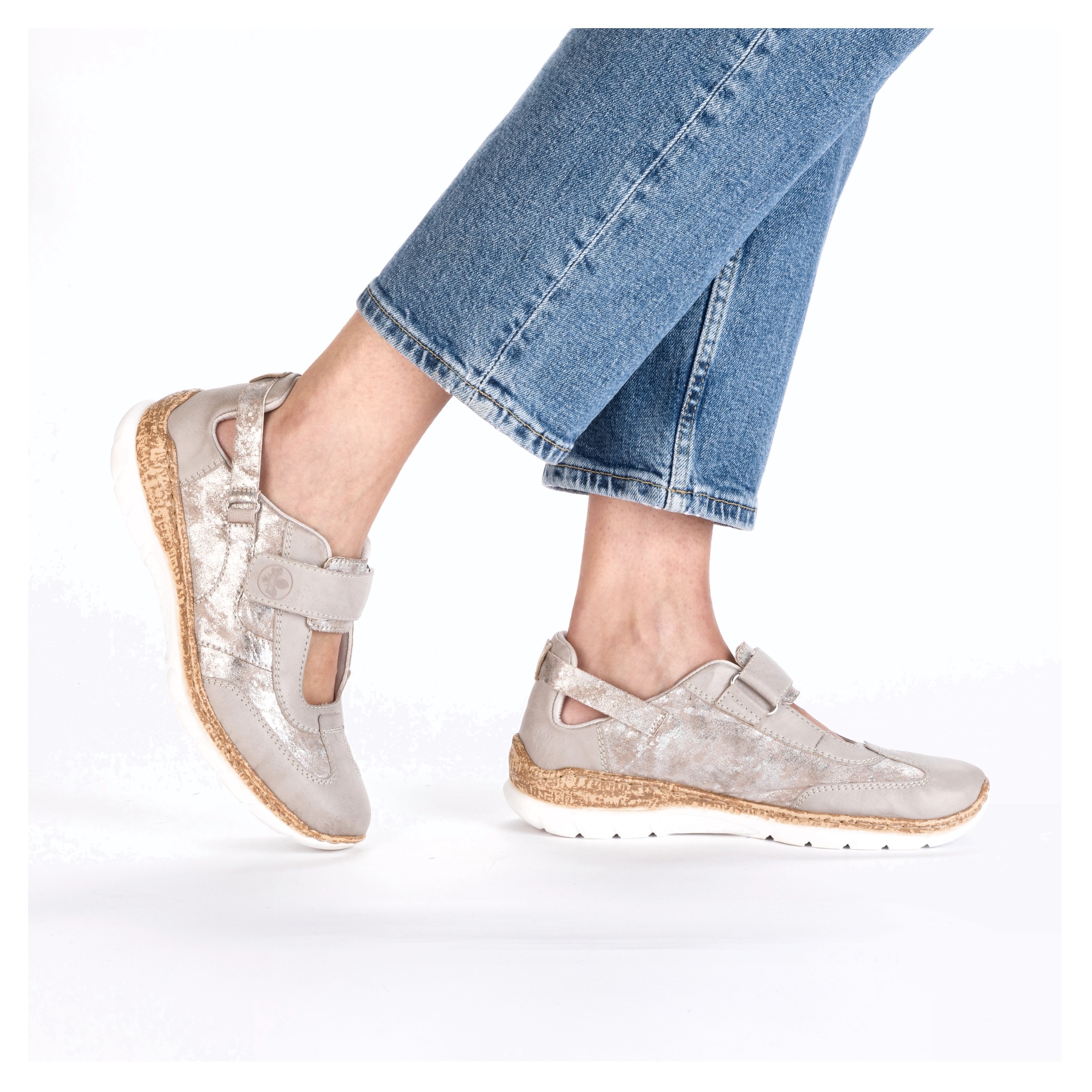 Rieker Klettschuh, Slipper, Halbschuh, Freizeitschuh, Sneaker, Keilabsatz in Korkoptik
