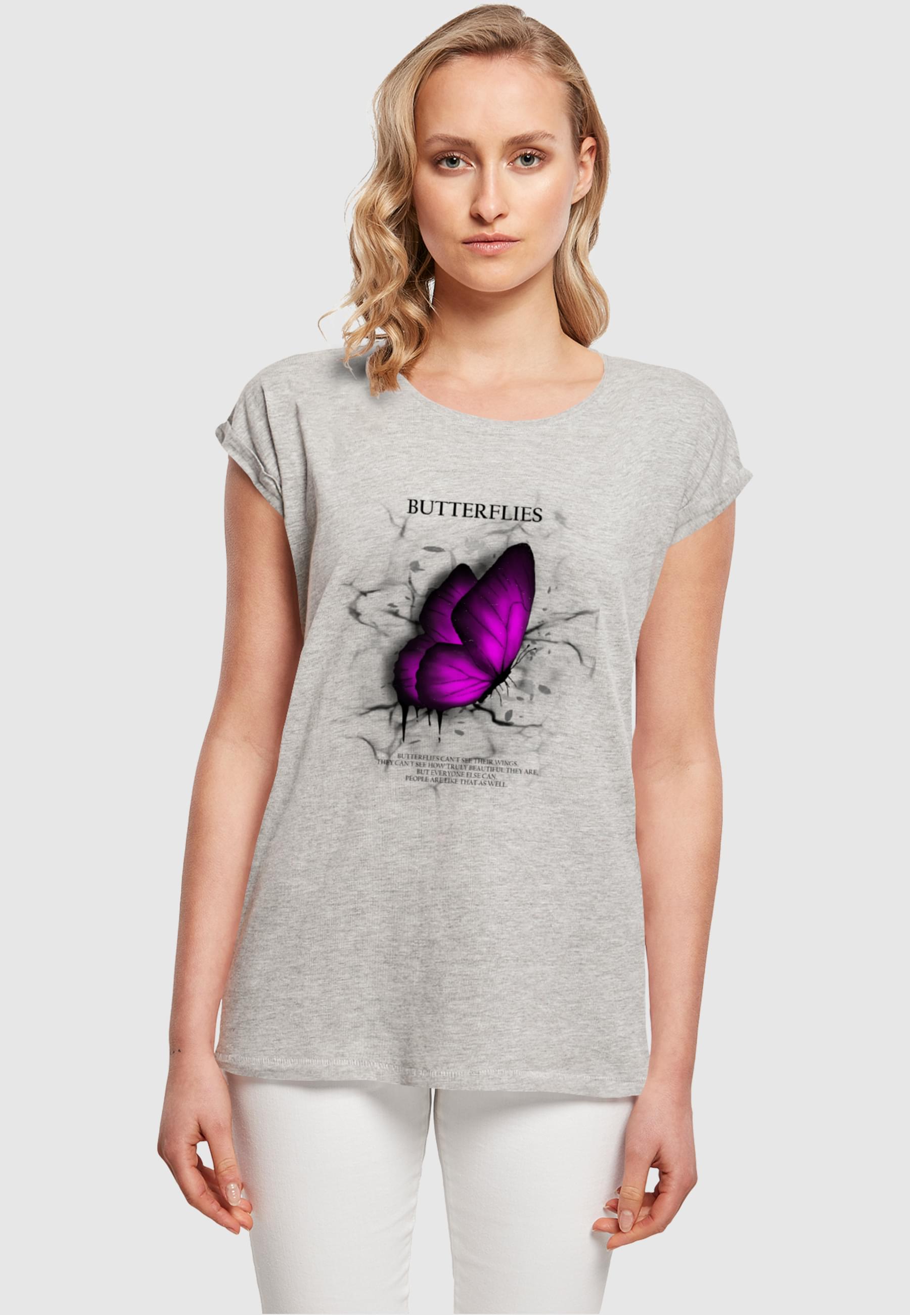 Thumbnail - Merchcode T-Shirt "Merchcode Damen Ladies Butterflies Extended Shoulder Tee", (1 tlg.)