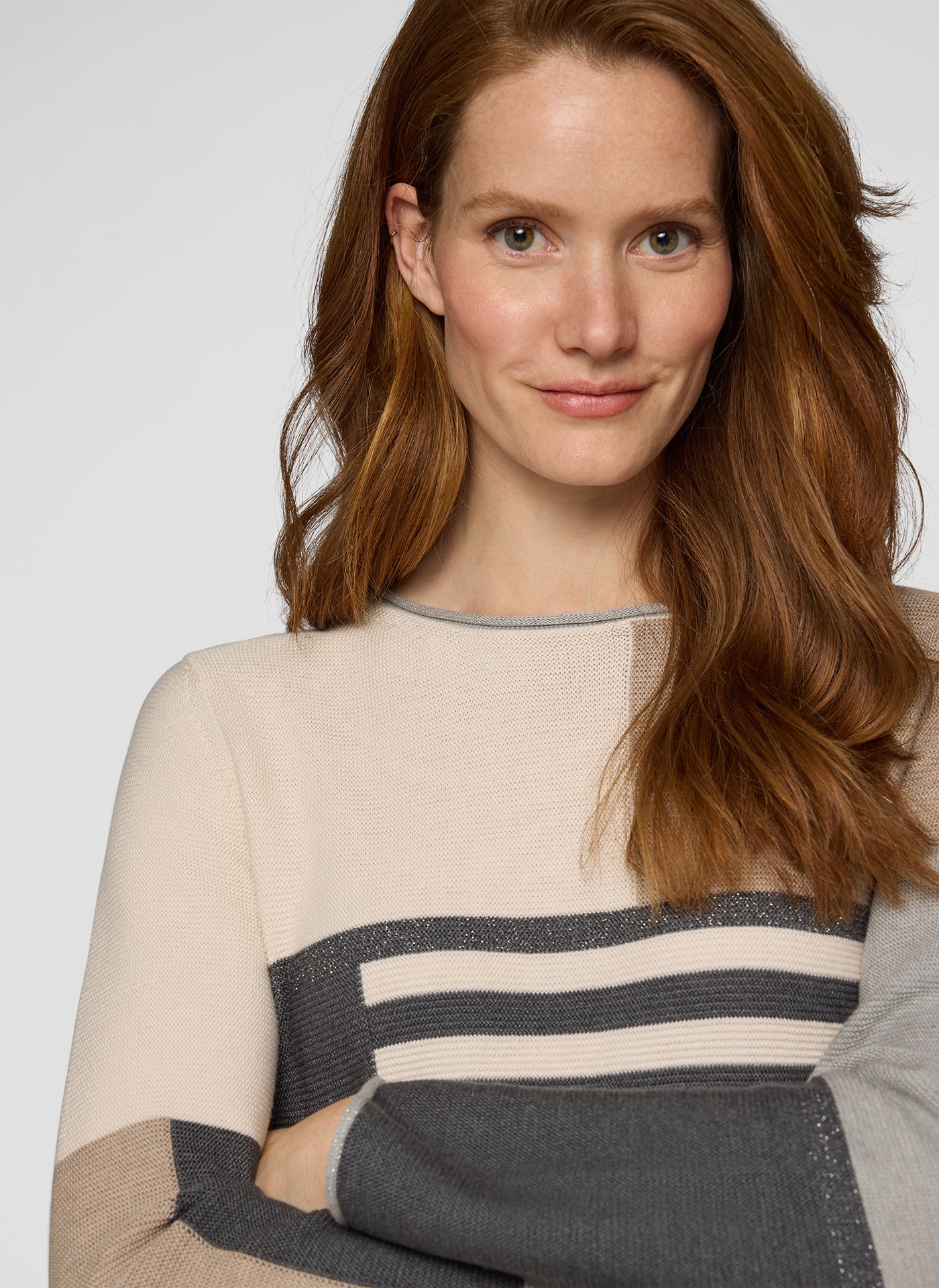 Strickpullover RABE, Damen, Gr. 50, braun (macchiato), Strick, Obermaterial: 50% Baumwolle, 50% Polyacryl, hüftbedeckend, Rundhals, Pullover Strickpullover, im Colorblocking-Look 3