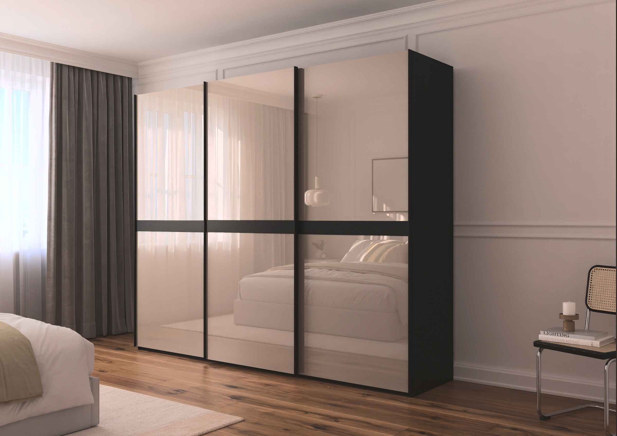 rauch Schwebetürenschrank »Kleiderschrank Schrank Garderobe Schlafzimmerschrank SCALE-LINE«, edle Optik mit Bauchbinde in Korpusfarbe mit Glasfront MADE IN GERMANY