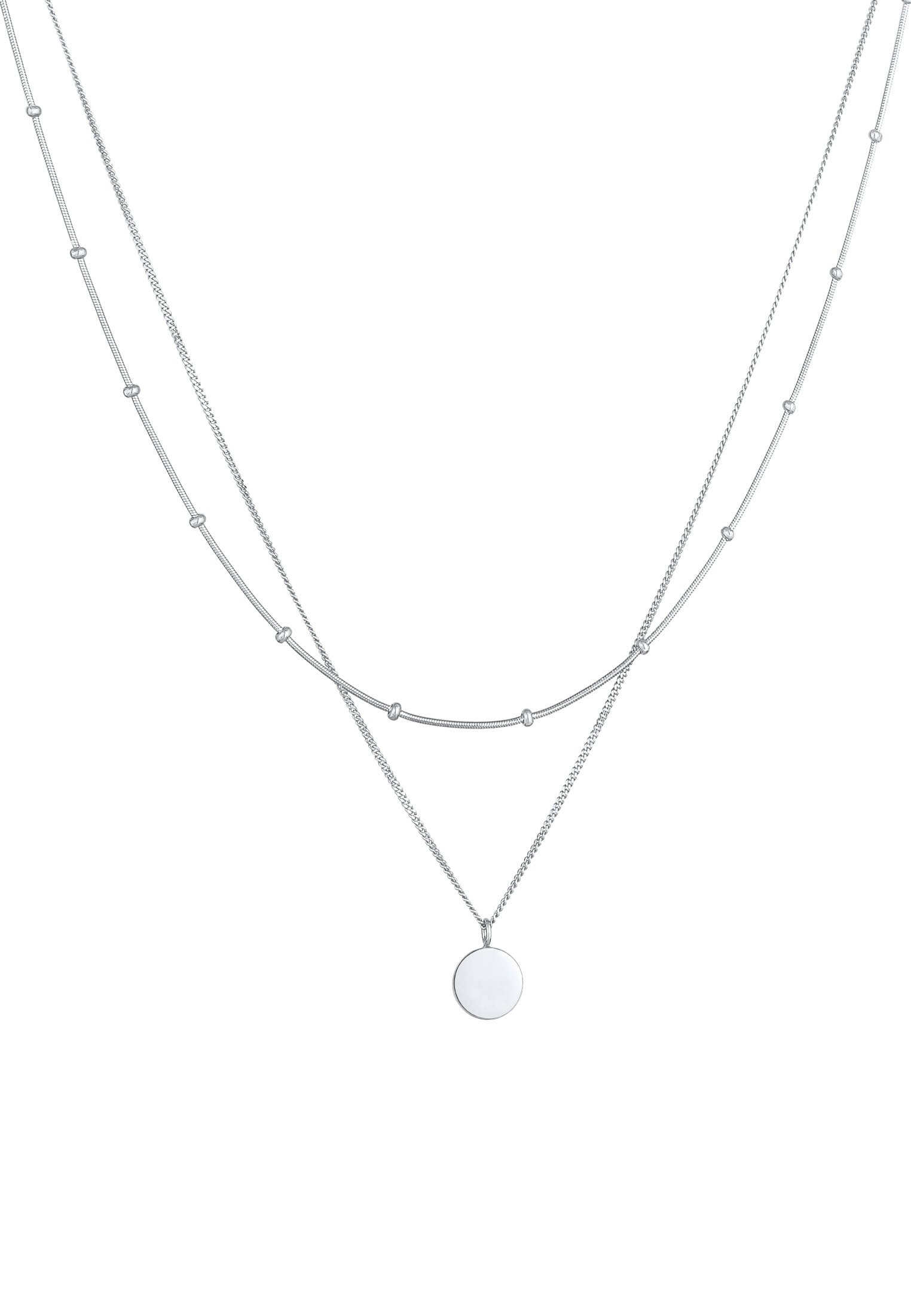Elli Silberkette »Halskette 2-lagig Layer Plättchen Kreis 925 Silber«
