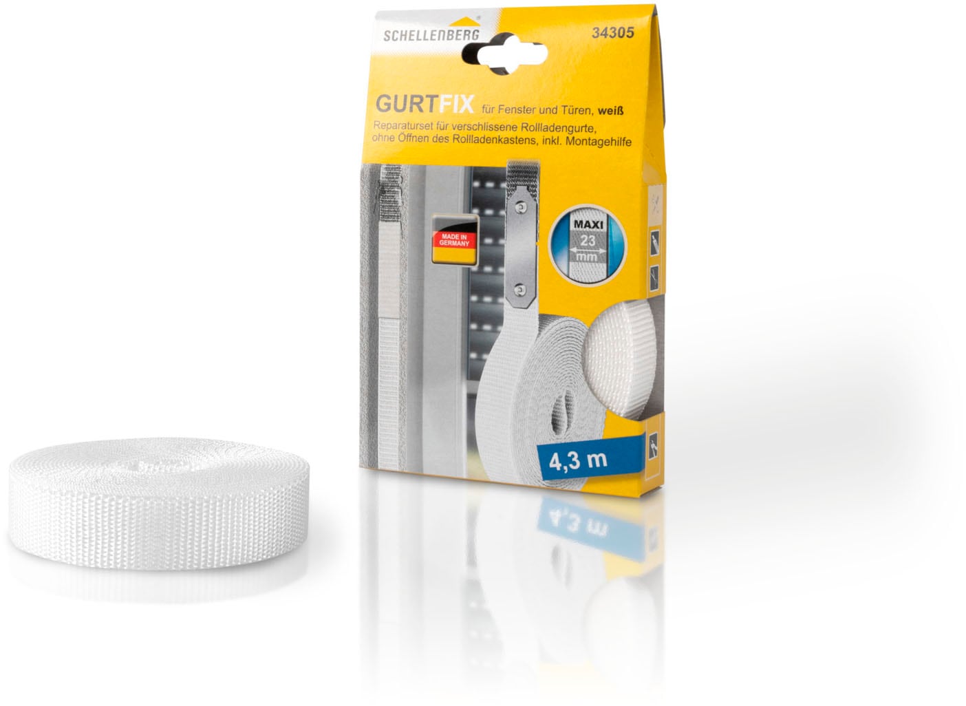 SCHELLENBERG Reparatur-Set "Rollladen Gurtfix für das Rollladensystem Maxi" Set, 1 Stk. tlg. für alte Gurtbänder in unterschiedlichen Farben, 23 mm x 4,3 m