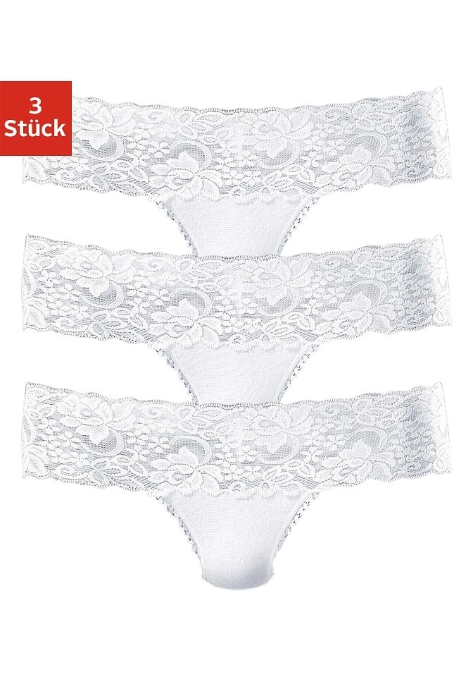 Vivance String, (Packung, 3 BAUR St.), | mit Spitze online elastischer bestellen Baumwolle floraler aus