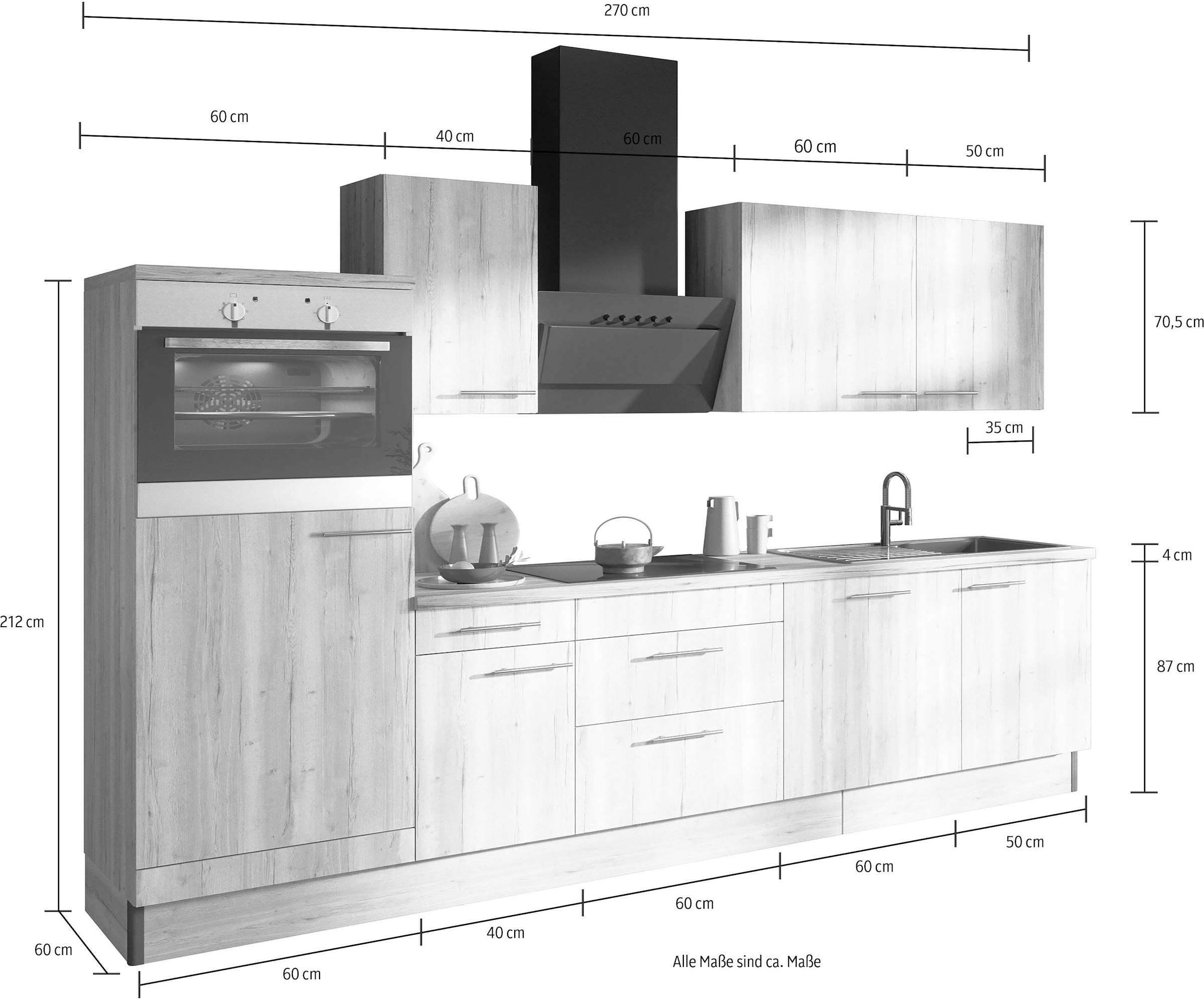 cm, »Klara«, E-Geräten wahlweise Breite mit 270 Küche bestellen | BAUR OPTIFIT