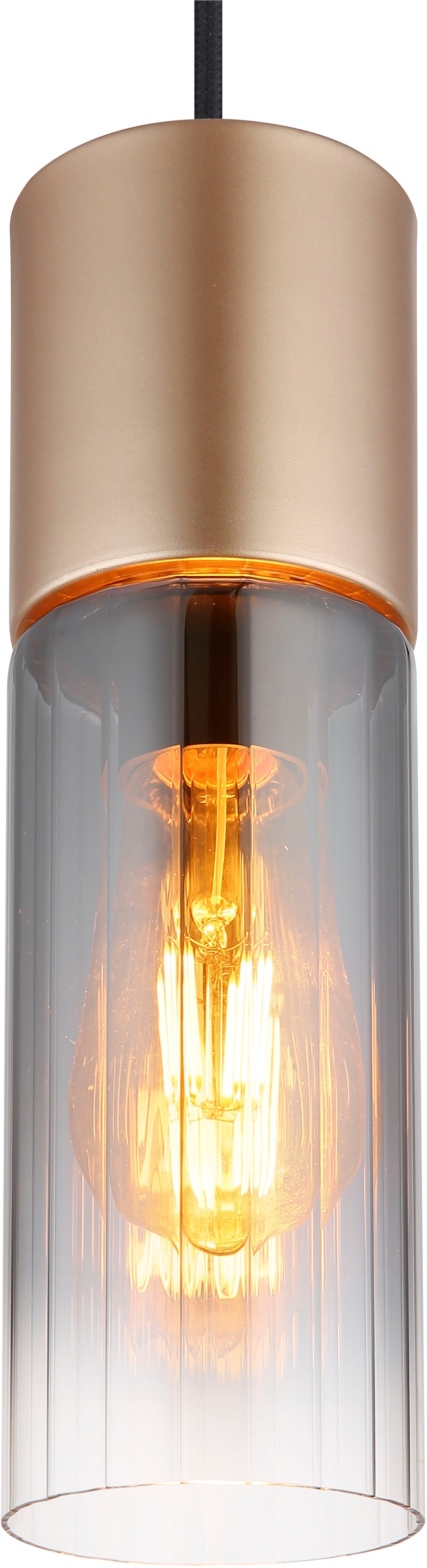 GLOBO LIGHTING Hängeleuchte »ANNIKA« E27 1 Stk. Hängeleuchte Cappuccino, Rauchglas Rillen, höhenkürzbar, E27