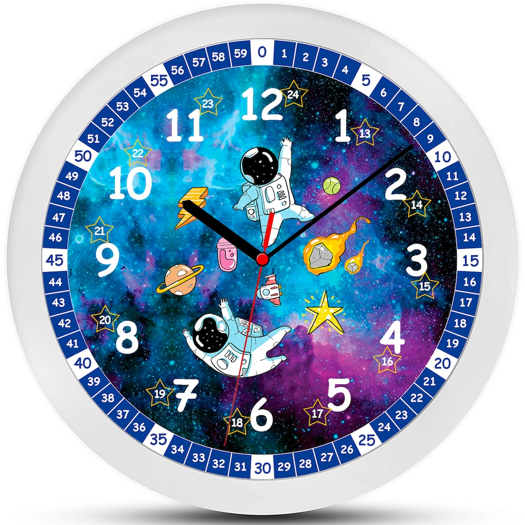 Wall-Art Wanduhr »lautlose Wanduhr Kinderzimmer Weltall Lernuhr Astronauten«