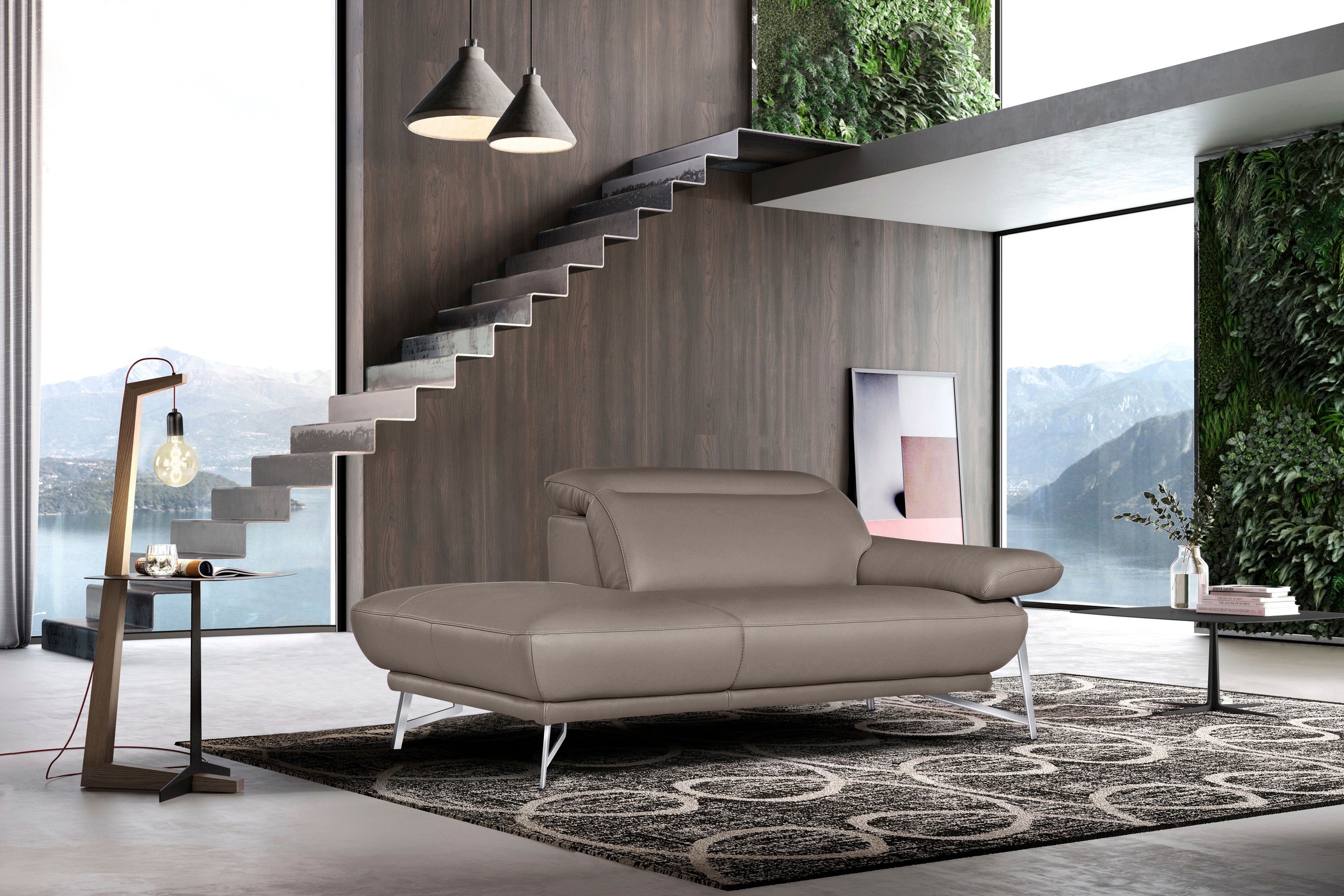 Egoitaliano Sofa »Anais, erstklassiger Sitzkomfort, Fußfarbe chrom«, Set, Kopfteil verstellbar, Leder BACIO, safari