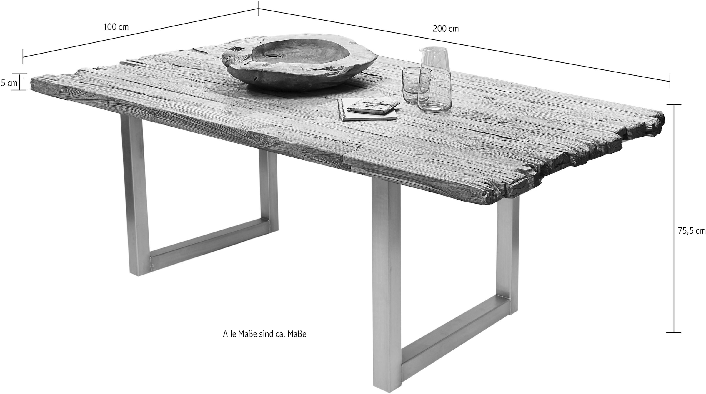 SIT Esstisch, Platte mit Bruchkante aus recyceltem BAUR Holz 