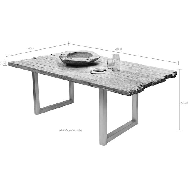 SIT Esstisch, Platte mit Bruchkante aus recyceltem Holz | BAUR