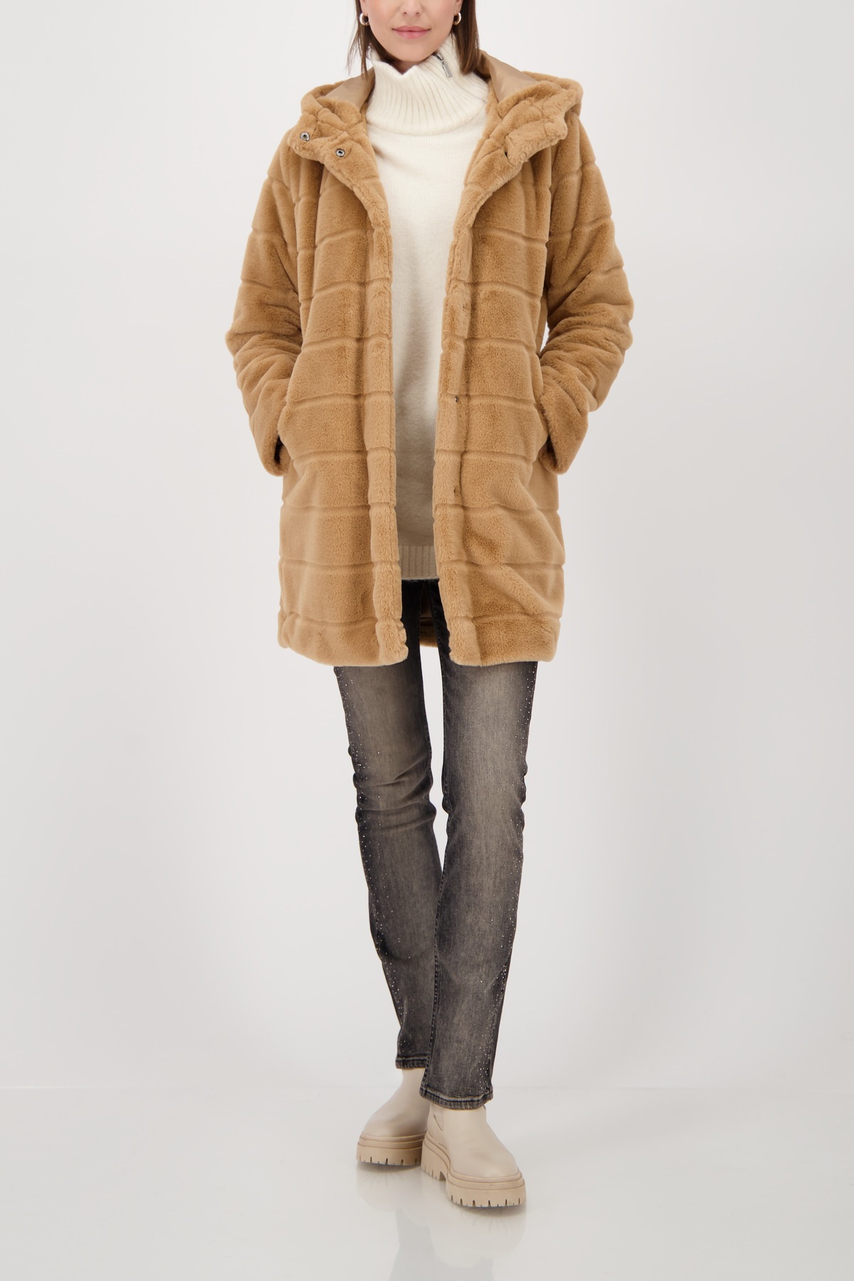 Thumbnail - Monari Fellimitatmantel Regular fit mit Rundhalsausschnitt und Kapuze