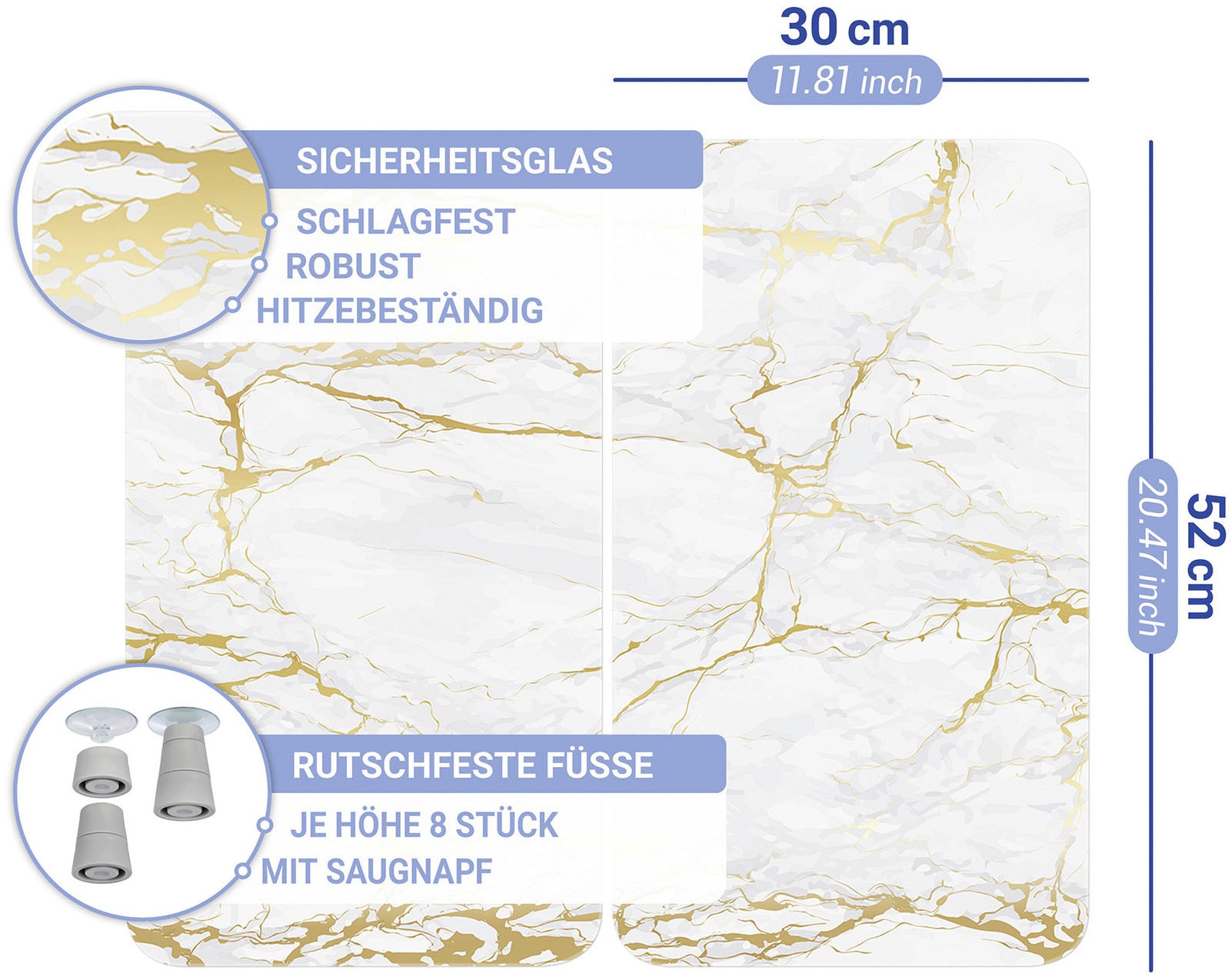 WENKO Herd-Abdeckplatte »Universal Modell Marmor Gold«, (Set, 2 tlg.), Herdabdeckung für alle Herdarten, kratzfest, mit rutschfesten Füßen
