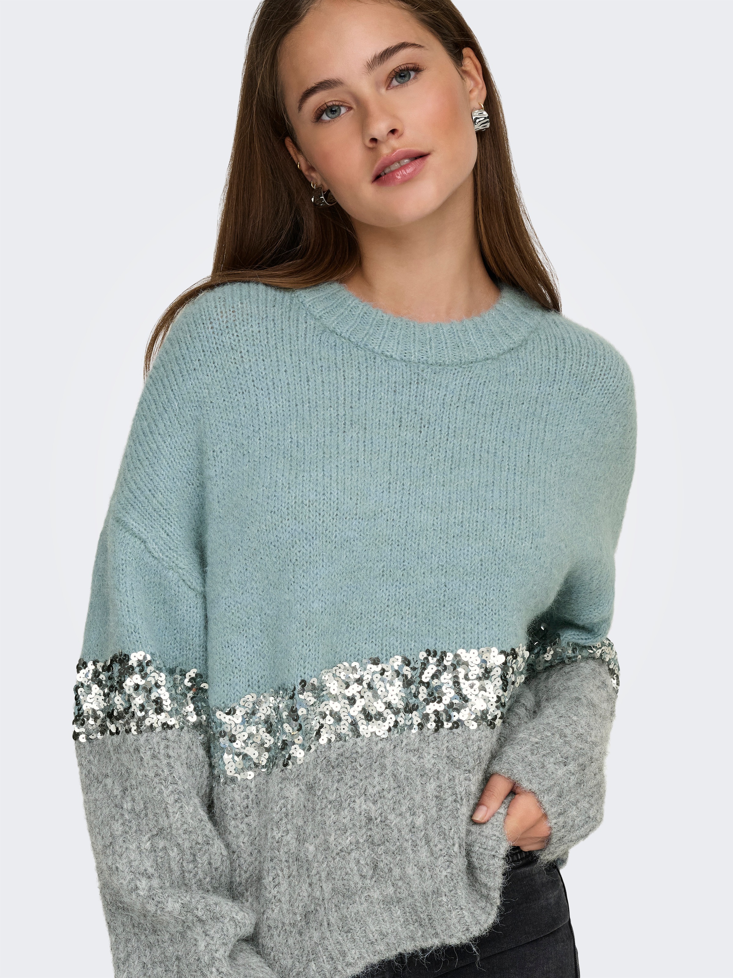 ONLY Rundhalspullover "ONLMAINE LIFE LS SEQUIN BLOCK O-NECK KNT" günstig online kaufen
