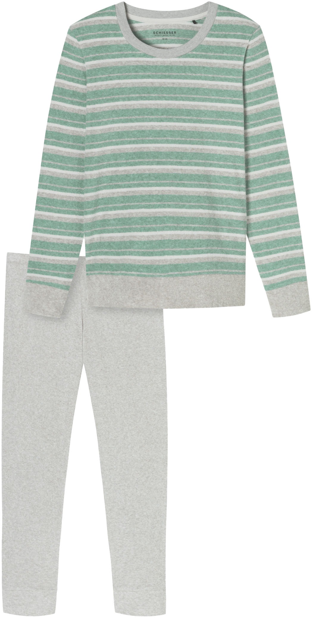 Schiesser Schlafanzug »Casual Essentials«, (2 tlg.), wärmende Frottee-Qualität, Rundhalsausschnitt, langärmelig