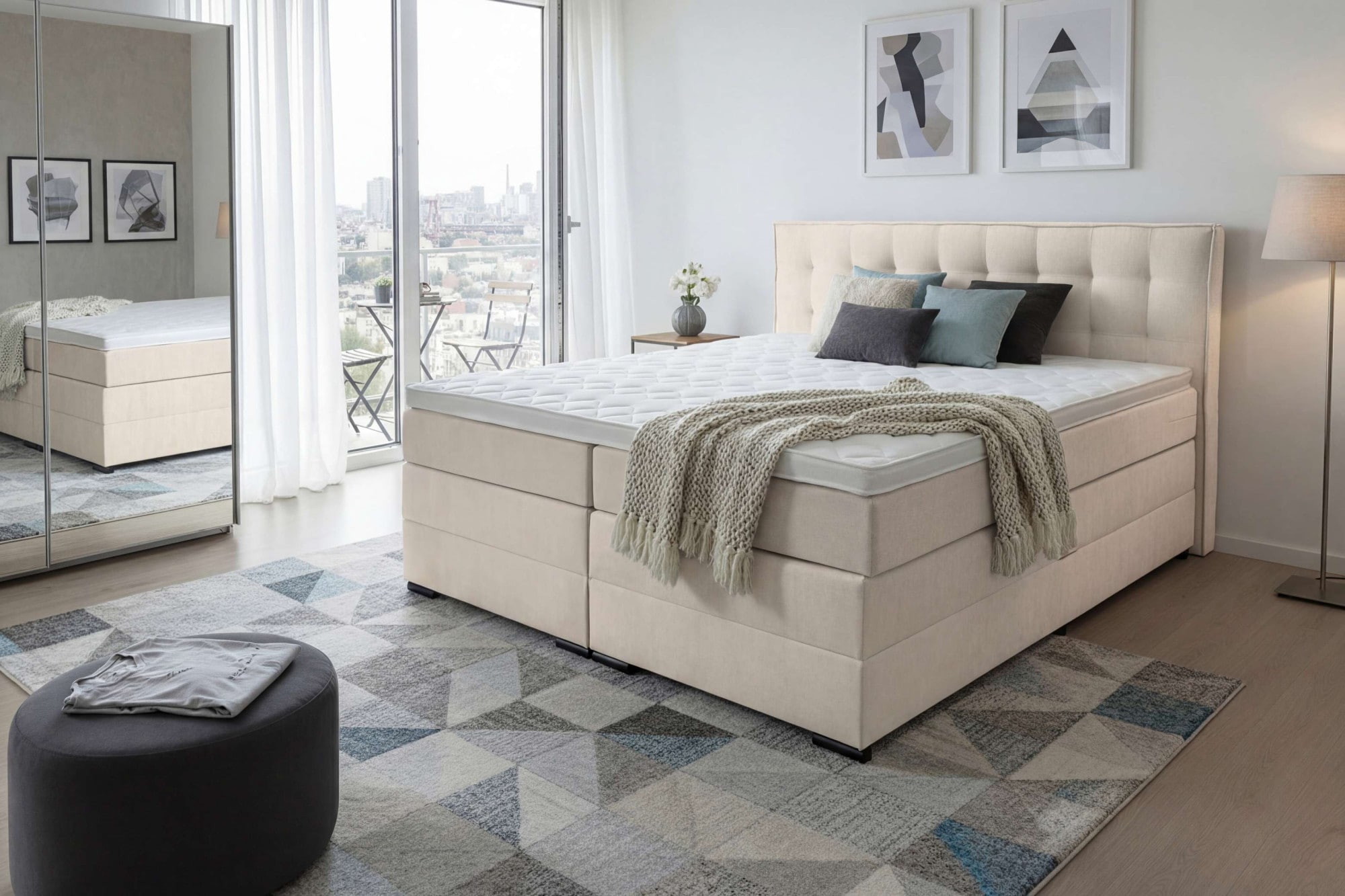 Home affaire Boxspringbett "Köln, Doppelbett, Polsterbett, Federkernbett, Komforbett, 160, 180 cm" inkl. Topper, zwei Bettkästen, Taschen-Federkernmatratze, Härtegrad 3