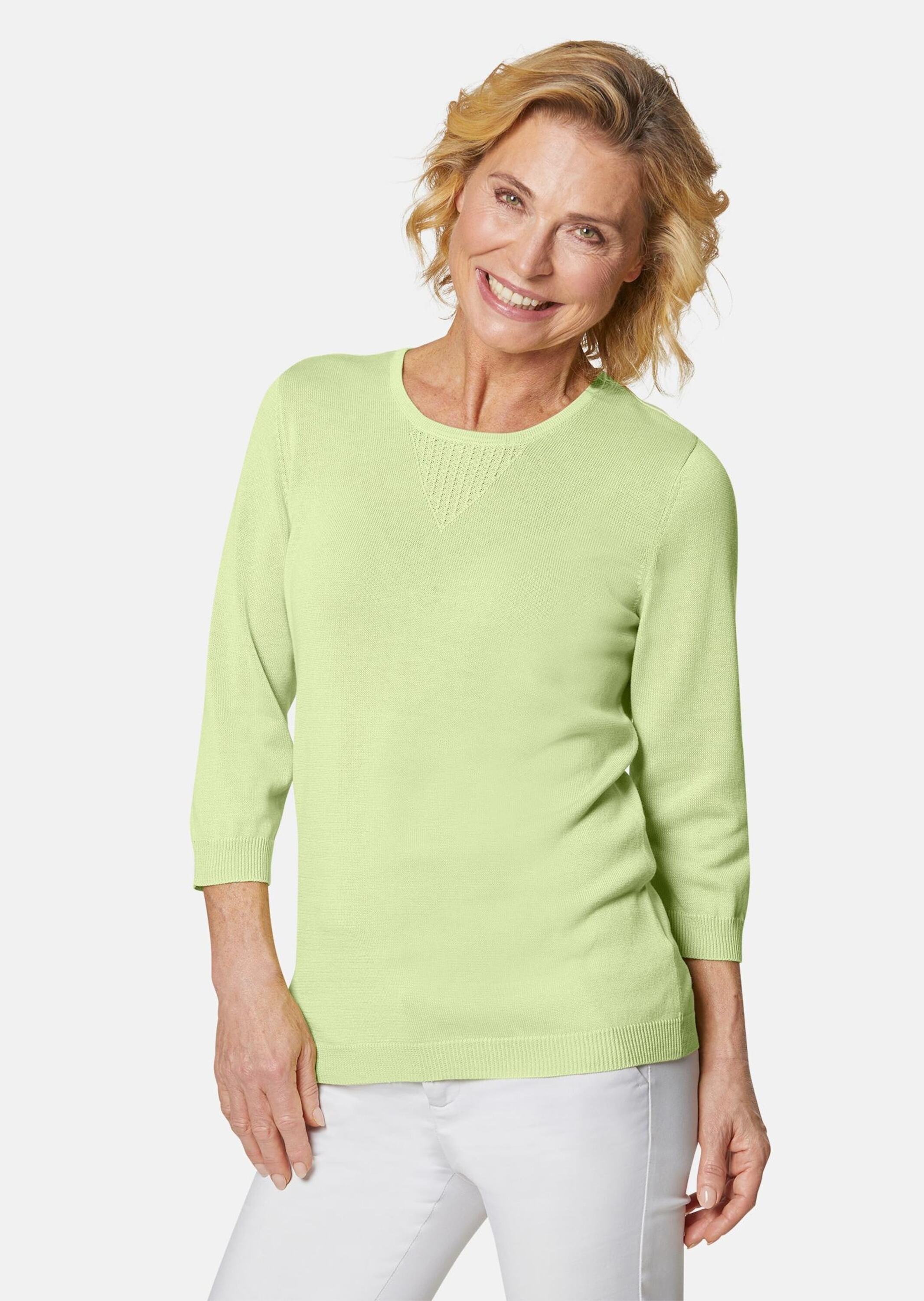 GOLDNER 3/4 Arm-Pullover »Rundhalspullover Sommerlicher Strickpullover mit Ajourmuster«