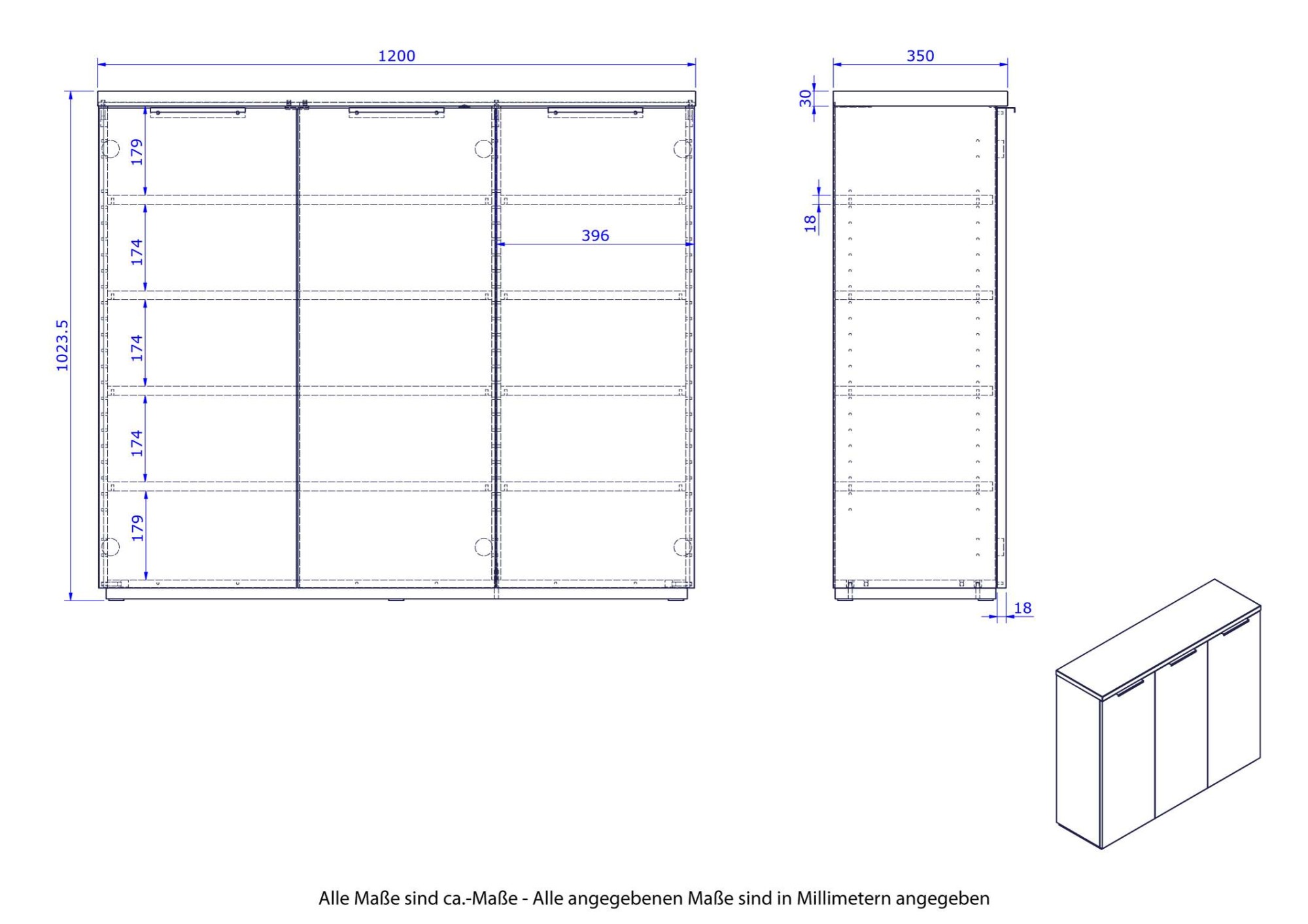 Composad Schuhschrank »Schuhschrank, Schuhkommode, mit Regalböden«, (1 St.), Mit 3 Türen hochglanz lackiert