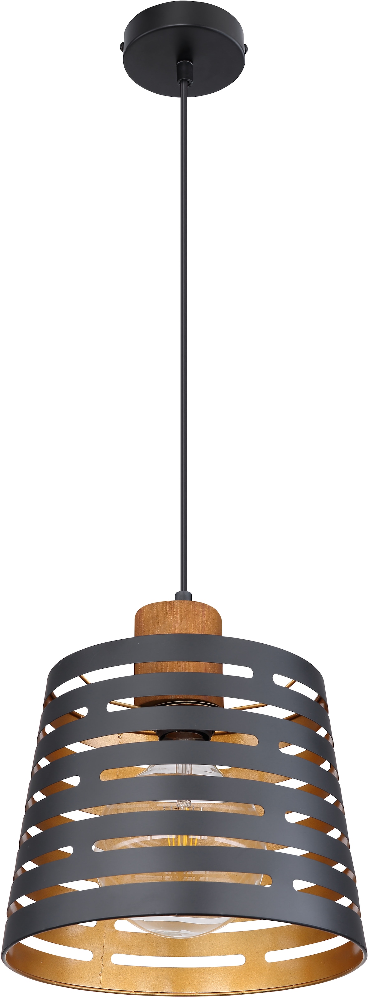GLOBO LIGHTING Hängeleuchte »ABLONA«, Leuchtmittel E27 | ohne Leuchtmittel, Hängelampe/Pendelleuchte/Holz/goldfarben/Höhe kürzbar