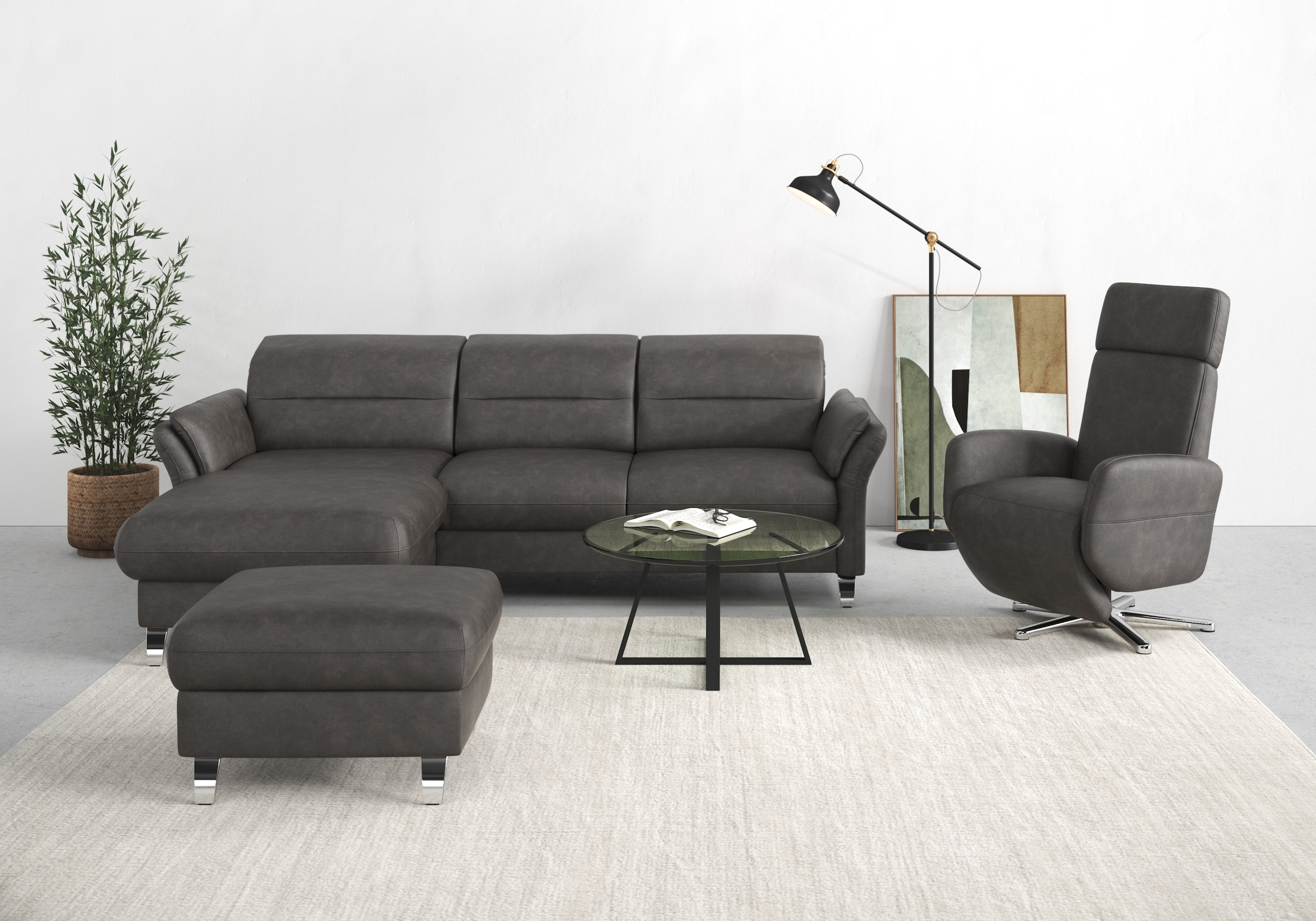 sit&more Ecksofa "Grenoble L-Form mit Federkern" wahlweise mit Schlaffunktion, Bettkasten, Arm- und Kopfteilverstellung