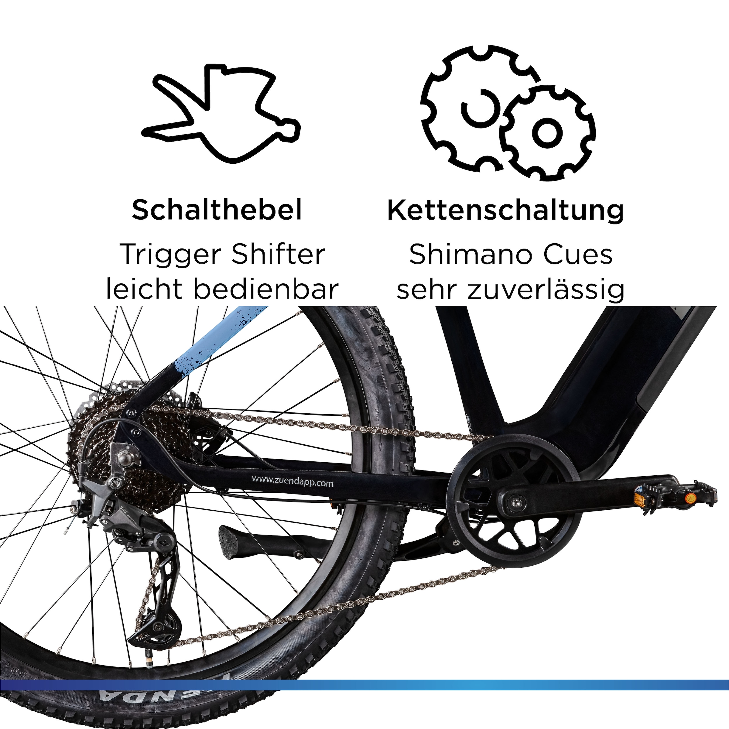 Zündapp »Z808« 10 Gang Shimano Deore RD-T6000 Schaltwerk Kettenschaltung Heckmotor 250 W Pedelec, Elektrofahrrad für Damen und Herren, MTB
