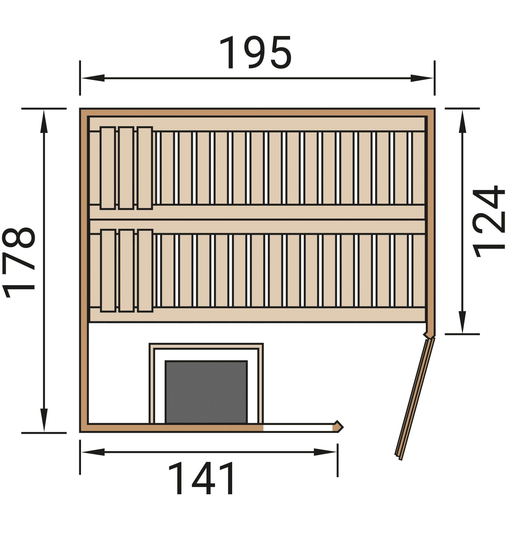 weka Sauna »Massivholzsauna TURKU 1«, Blockbohlen, Fensterelement, moderne Ganzglastür