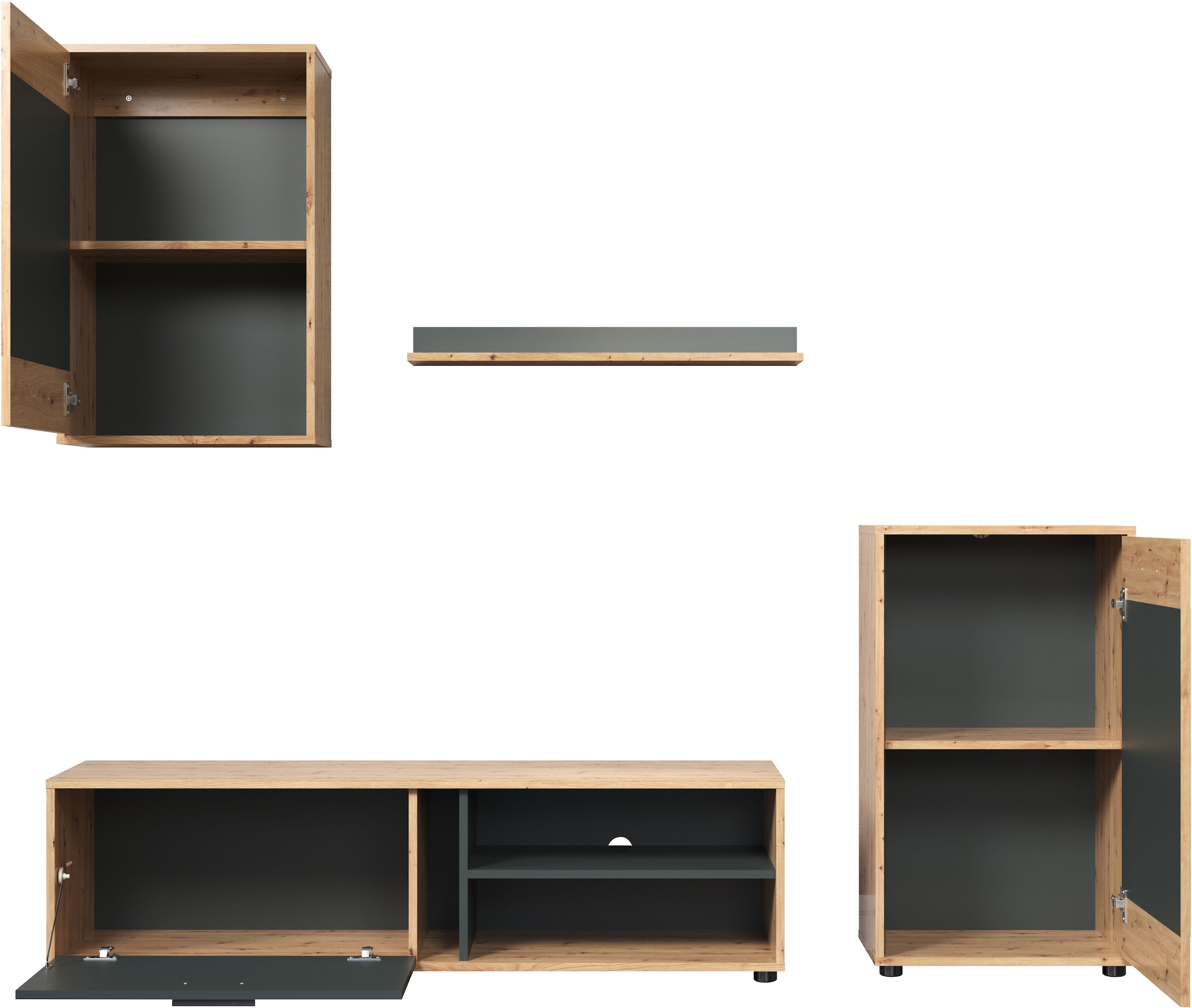 INOSIGN Wohnwand »Valetta«, (Komplett-Set, 4 St.), inkl. Lowboard, Hängeschrank, Wandboard und Highboard