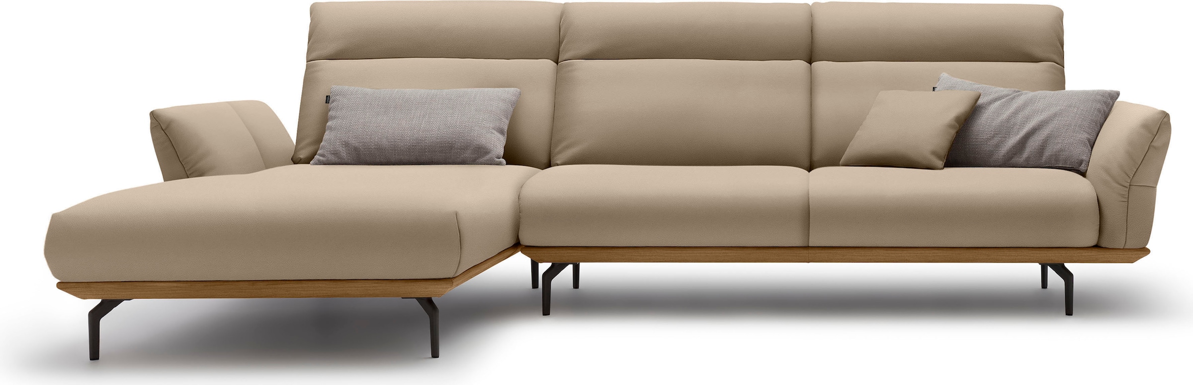 Creation BY ROLF BENZ Ecksofa "CR.460 Design-Sofa der Extraklasse, verstellbare Rückenlehne, L-Form" Sockel in Nussbaum, Winkelfüße in Umbragrau, Breite 318 cm
