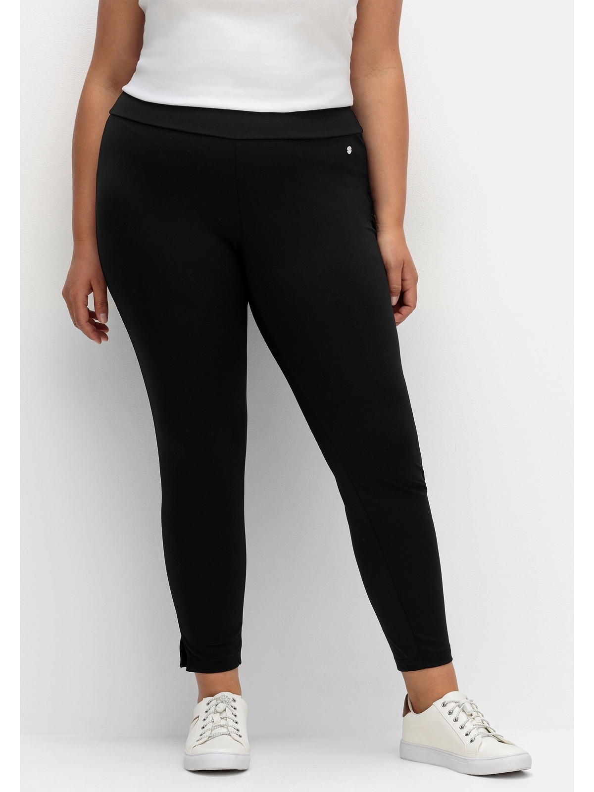 Leggings mit Schlitz am Saum, in Velourslederoptik - nachtblau