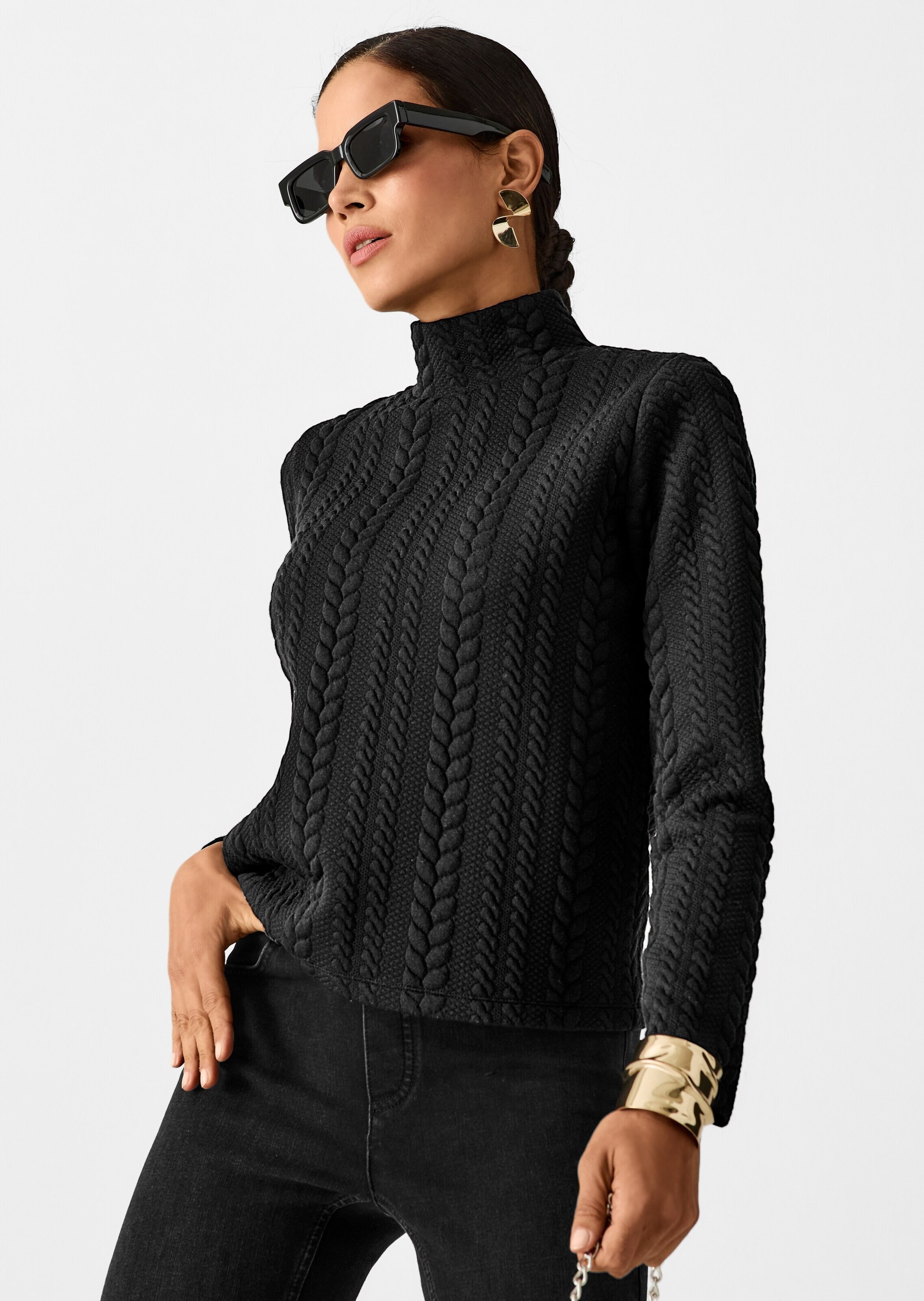 MADELEINE Langarmshirt »Zopfstruktur Sweatshirt mit Stehkragen«