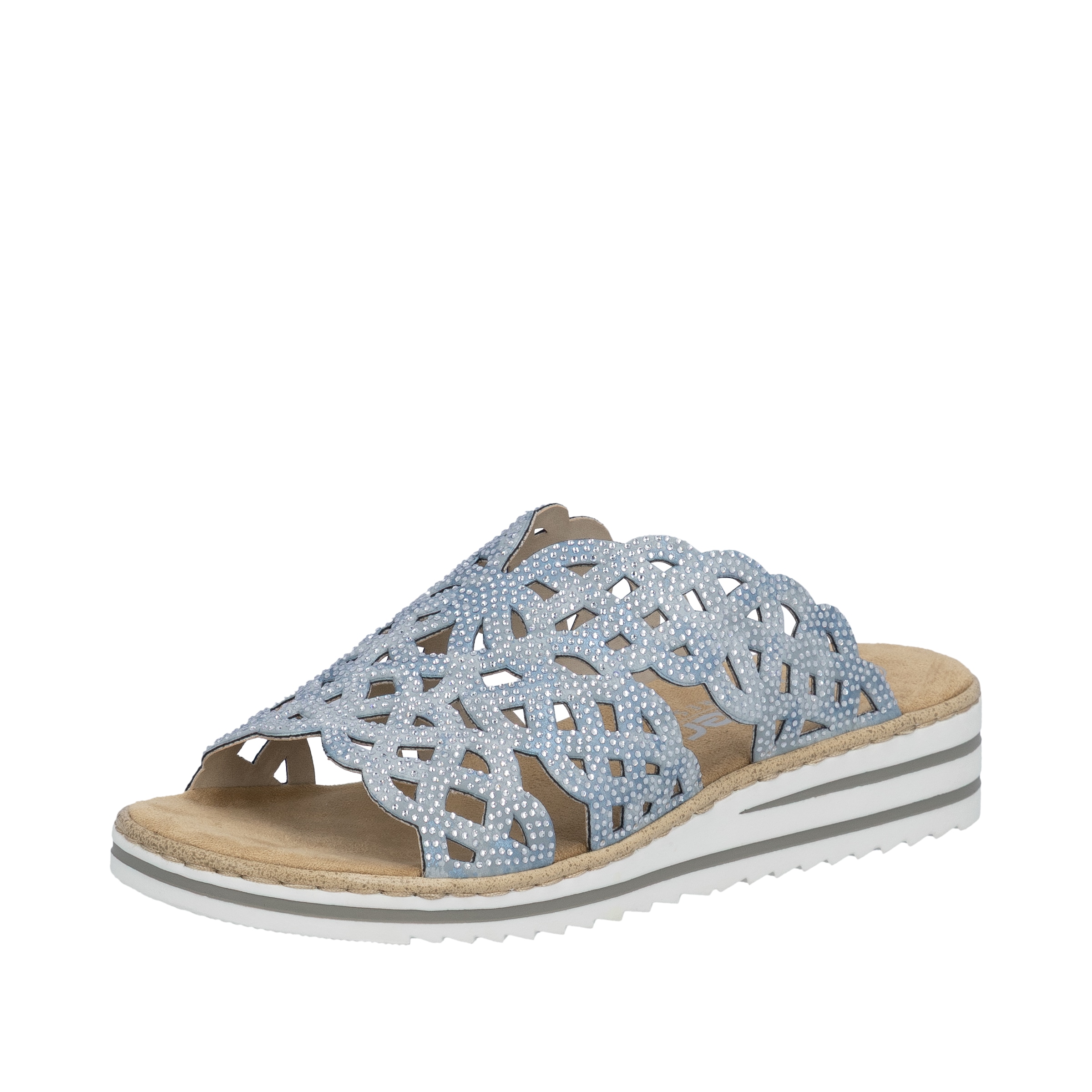 Rieker Pantolette  Sommerschuh, Strandschuh, Hausschuh, Keilabsatz, mit Strass-Steinchen