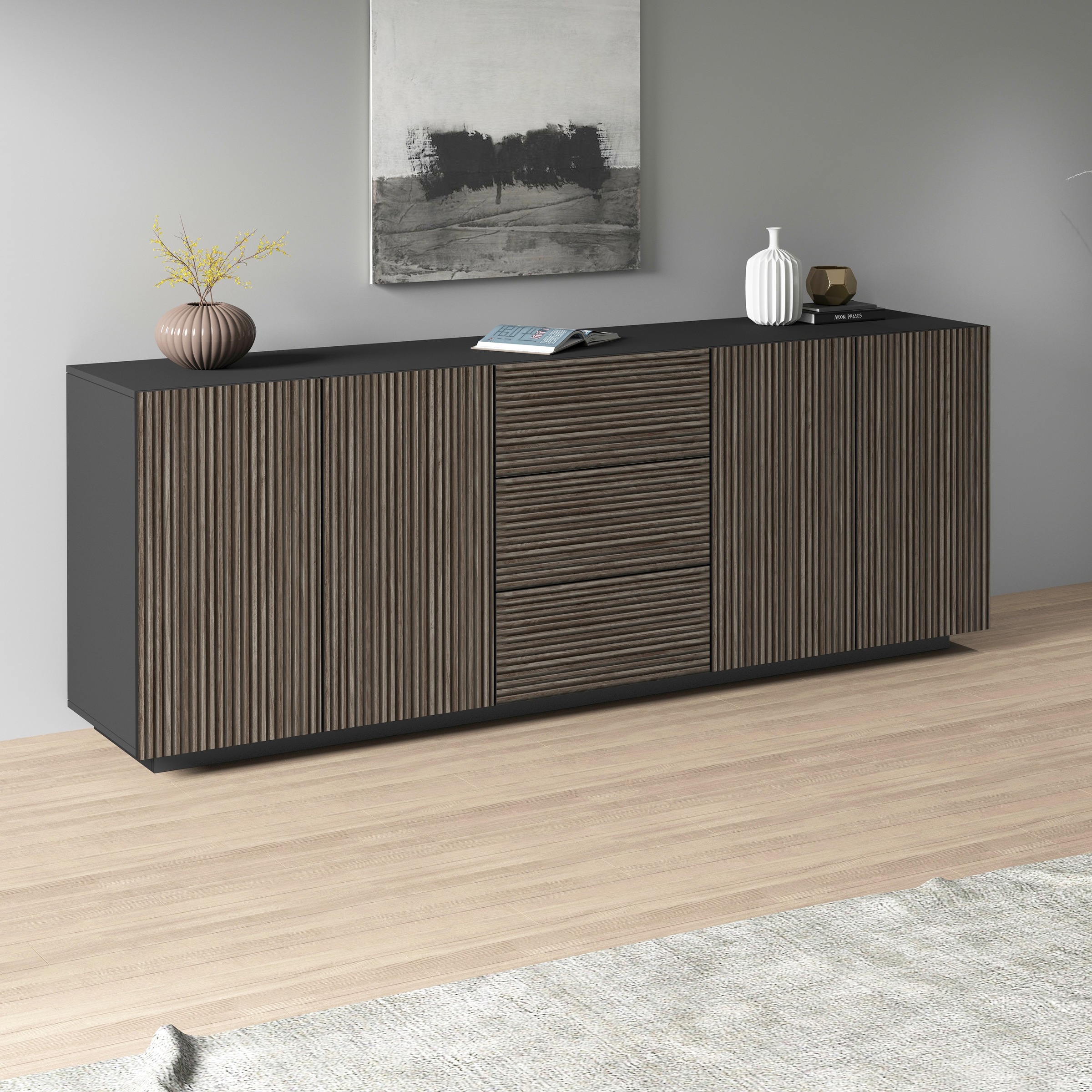 Home affaire Sideboard "Vega Sideboard,Kommode,220 cm" mit 4 Türen und 3 Sc günstig online kaufen