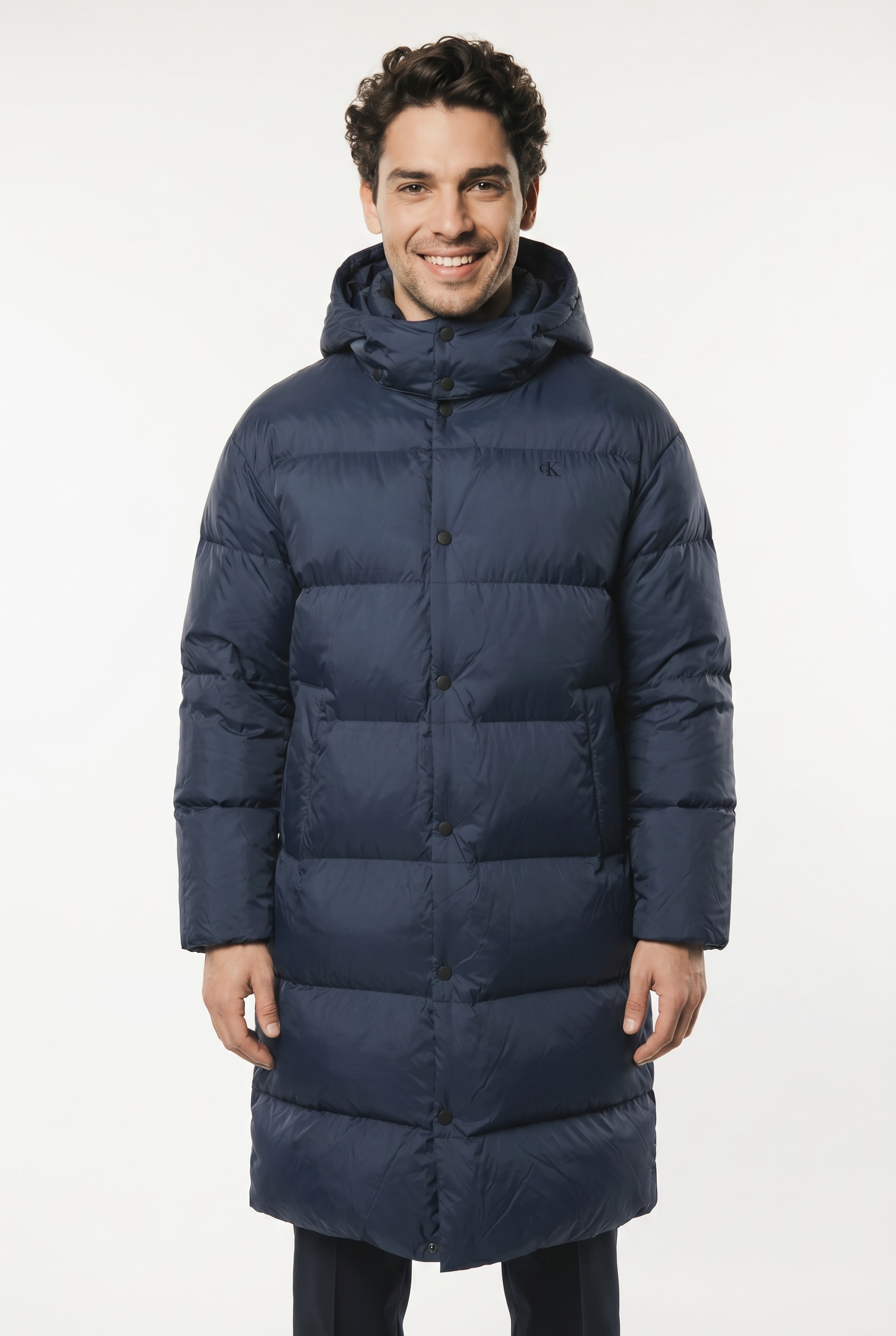Calvin Klein Jeans Steppmantel "LS LONG LENGTH HOODED NYLON PUFF" Mit Rundhalsausschnitt, regular fit
