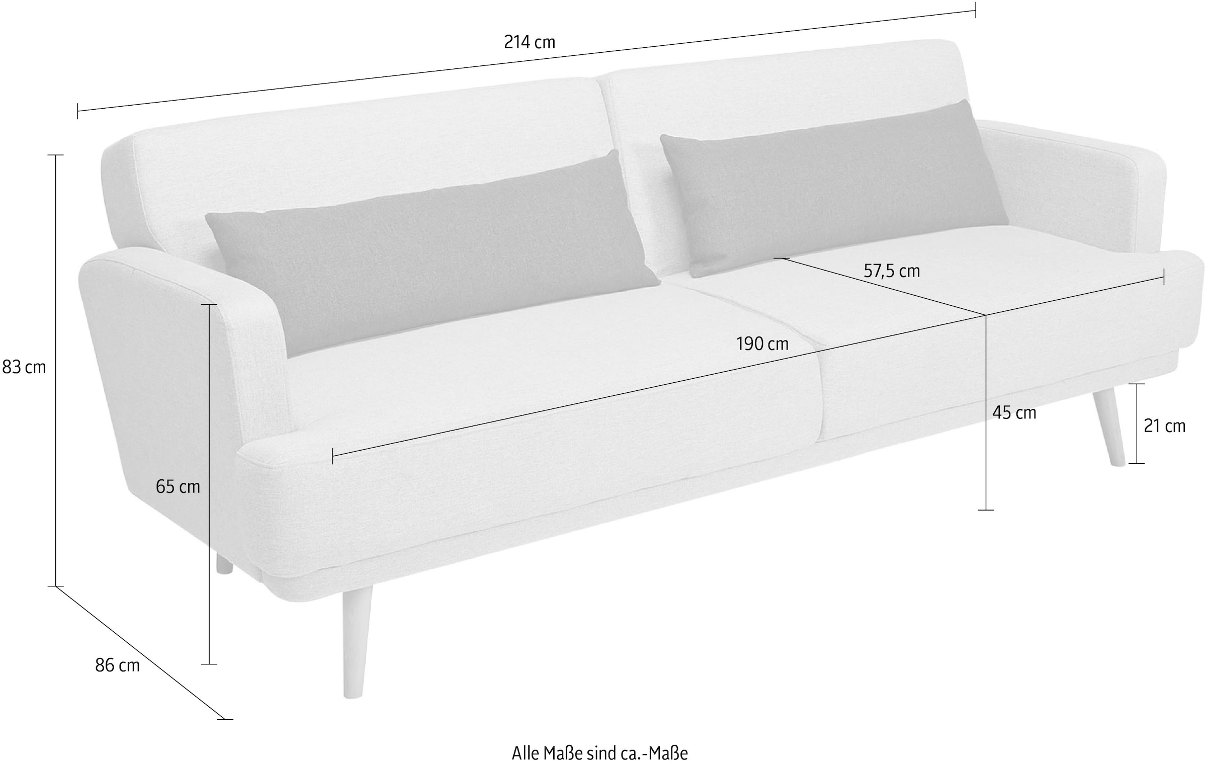 SalesFever Schlafsofa »Malmö, 2,5-Sitzer, Sofa inkl. Zierkissen«, mit Schlaffunktion, Breite 214 cm
