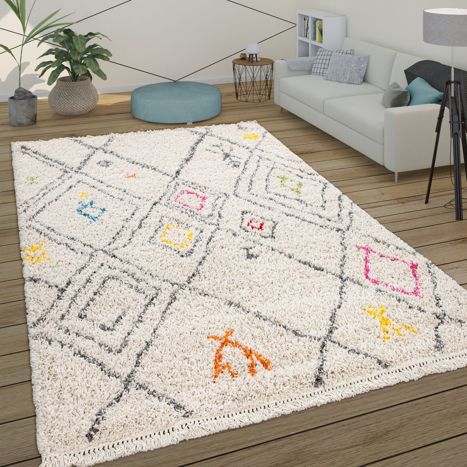 | Motiv, Home BAUR Hochflor-Teppich Design, & weich Berber Paco mit kuschelig, Rauten Fransen »Wooly 284«, rechteckig,