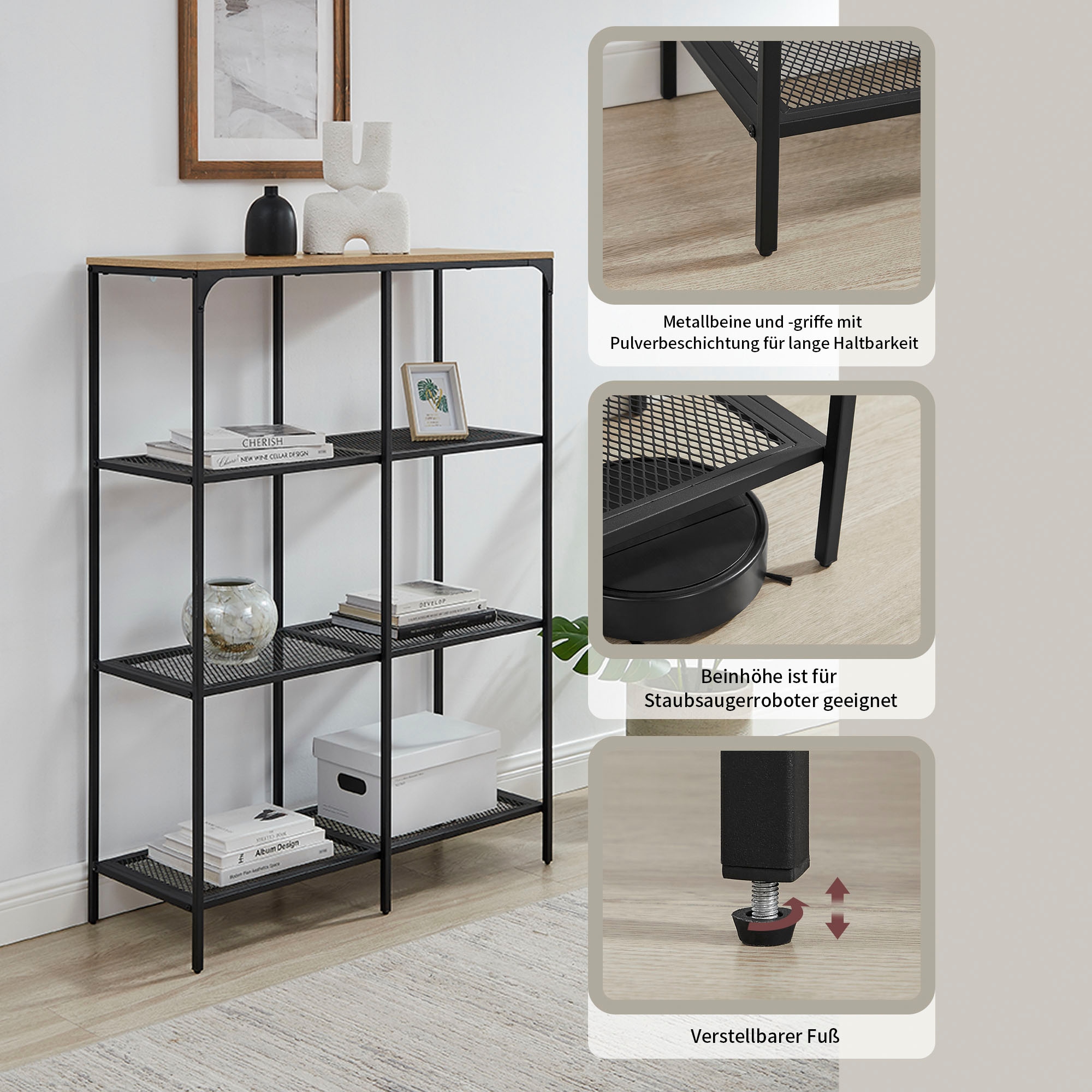OTTO home Mehrzweckregal »Amance«, natürliche ABS-Kanten, robustes Metallgestell, Höhe 136 cm