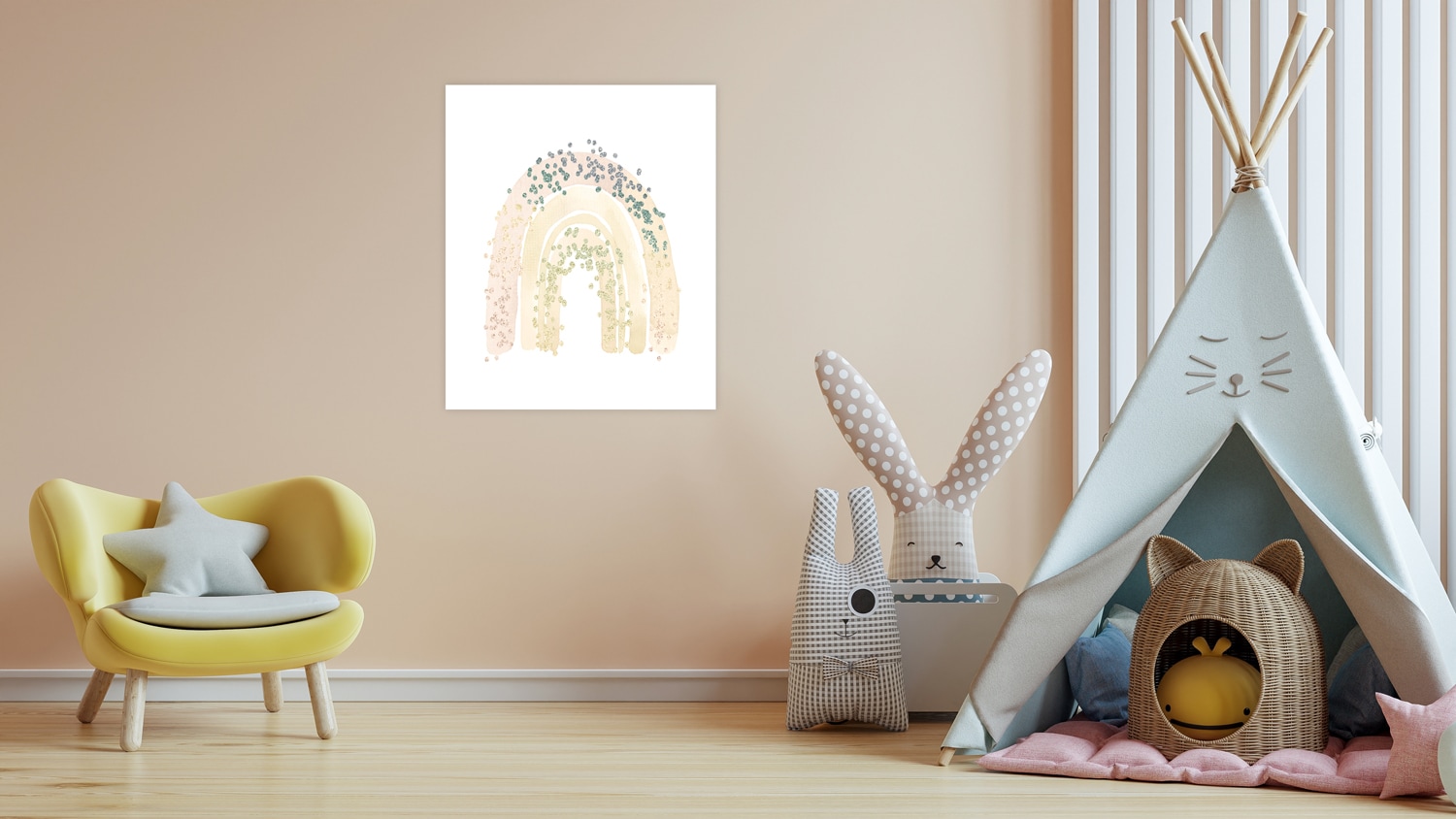 Lüttenhütt Bild mit Rahmen "oder Poster, Regenbogen mit Punkten" Fantasy Regenbogen 1 Stk. tlg. HD Premium Druck