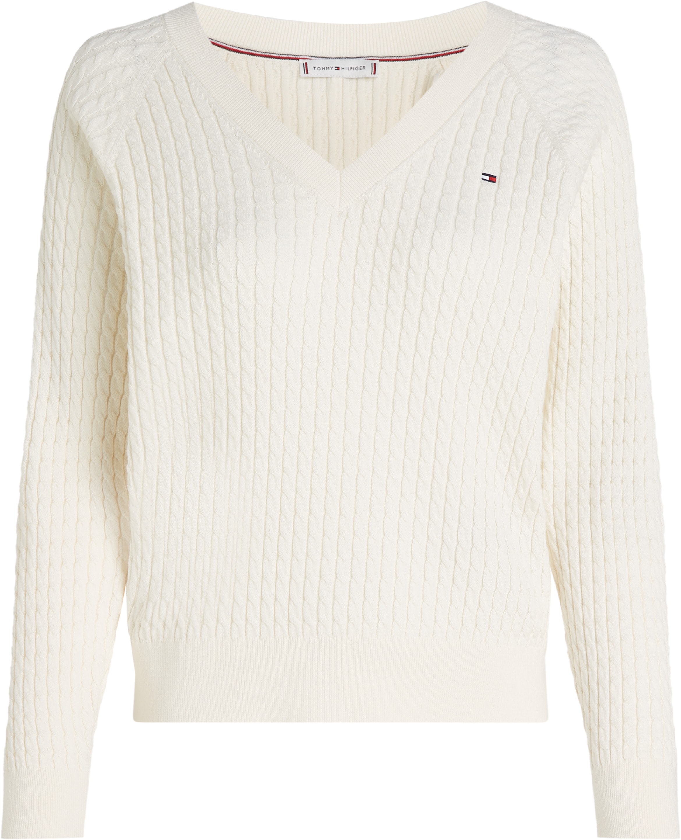 Tommy Hilfiger Strickpullover CO CABLE V-NK SWEATER mit Zopfmuster, V-Aussc günstig online kaufen