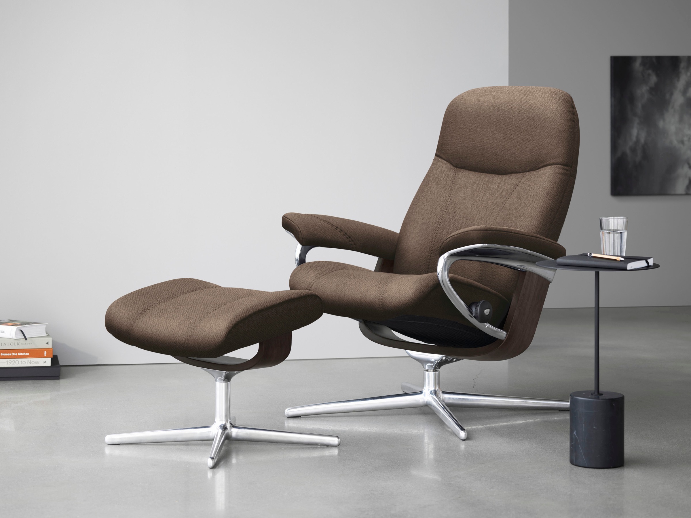 Stressless® Relaxsessel »Consul«, (Set, Relaxsessel mit Hocker), mit Hocker, mit Cross Base, Größe S, M & L, Holzakzent Wenge