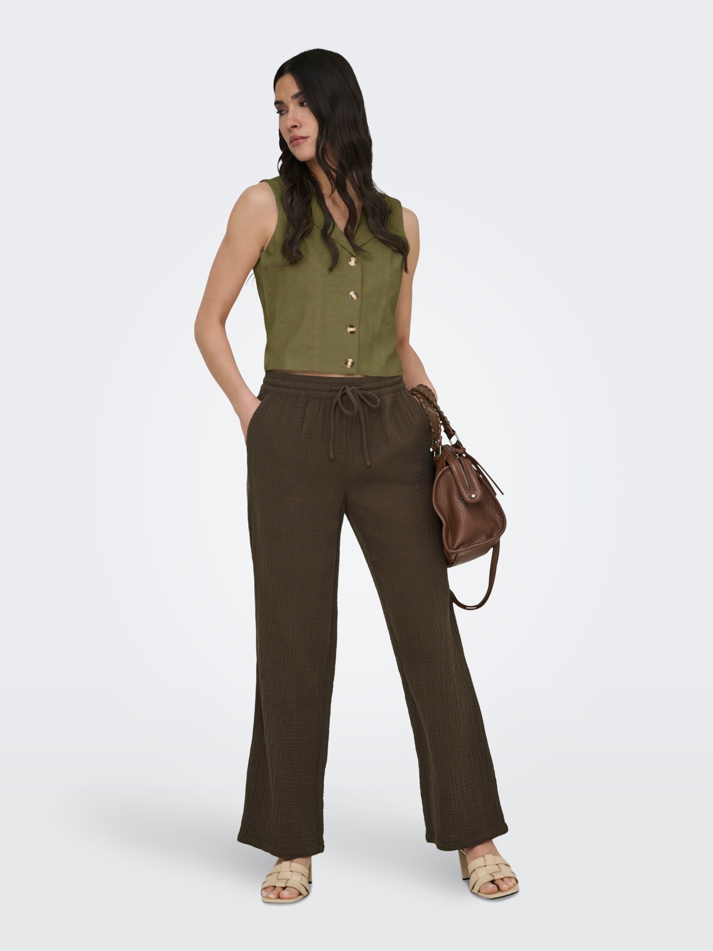 JDY JDYMILAN Linen Waistcoat Olive Drab Size L 3