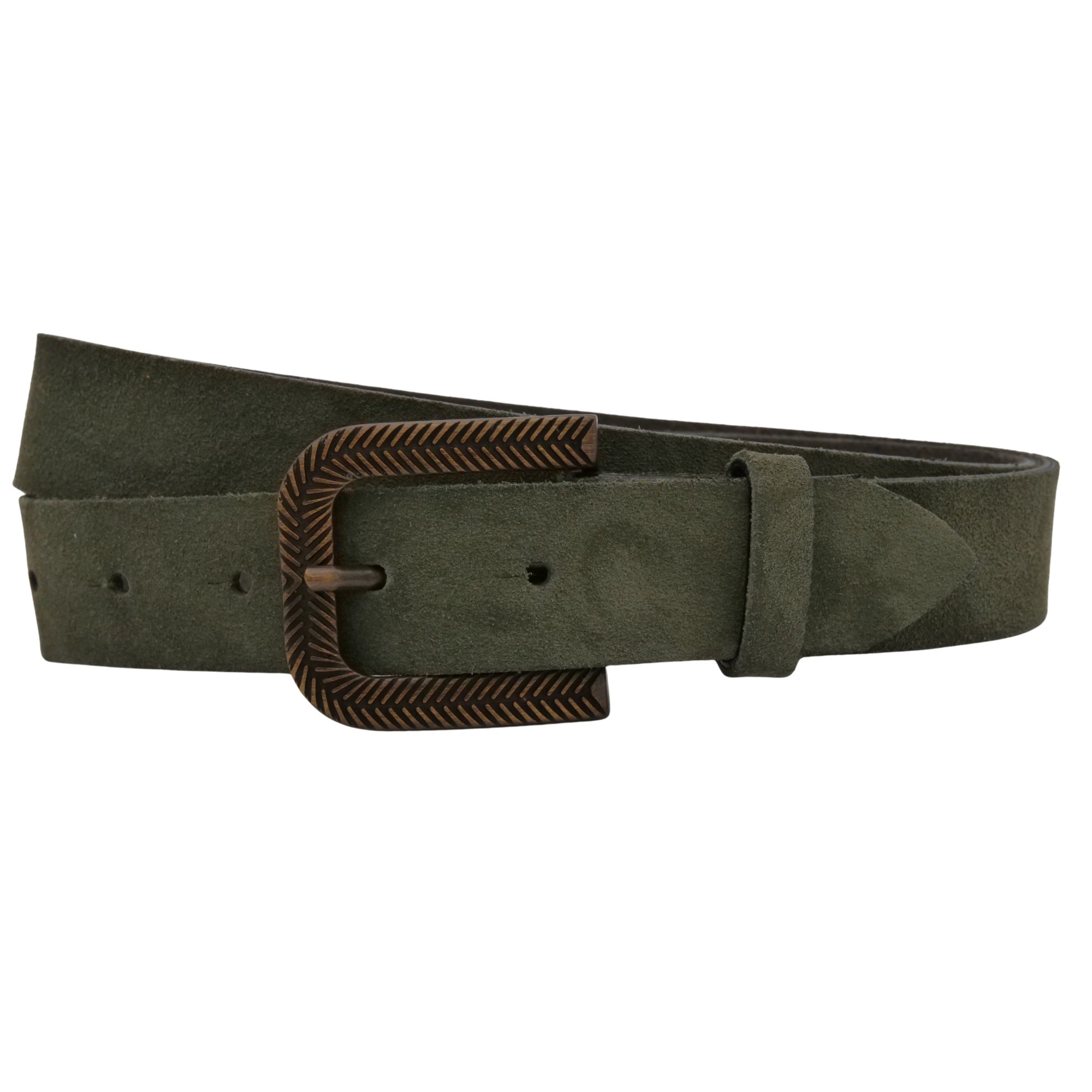 Ledergürtel ANNAMATONI "AnnaMatoni Damen Ledergürtel in hochwertigem Velour Leder 3cm", Damen, Gr. TW75 - 90cm Gesamtlänge, olive 560, 100% Leder, Gürtel Ledergürtel
