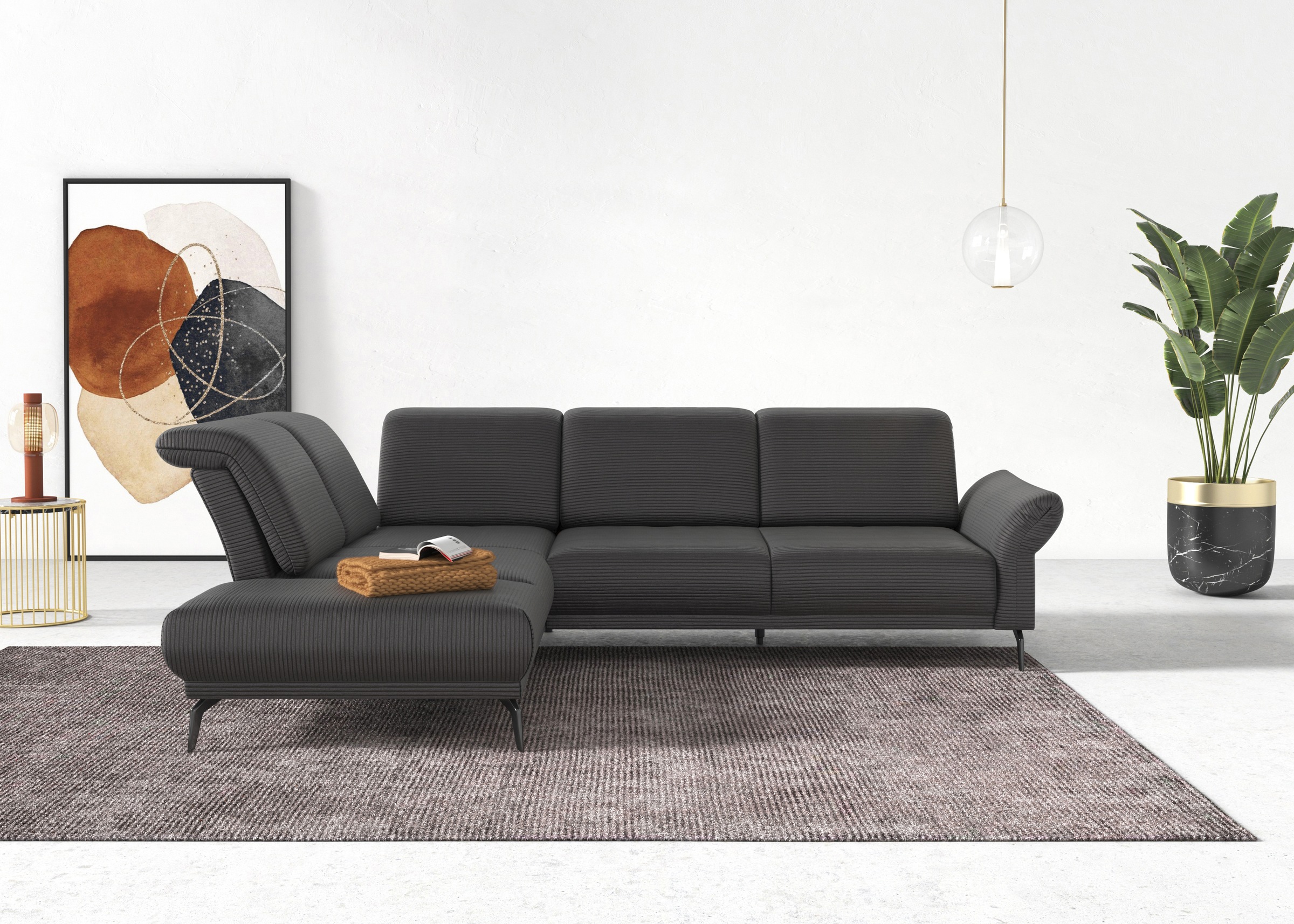 INOSIGN Ecksofa »Coco L-Form«, Sitztiefen-, Arm- und Kopfteilverstellung, Cord-Bezug, Fußhöhe 15 cm
