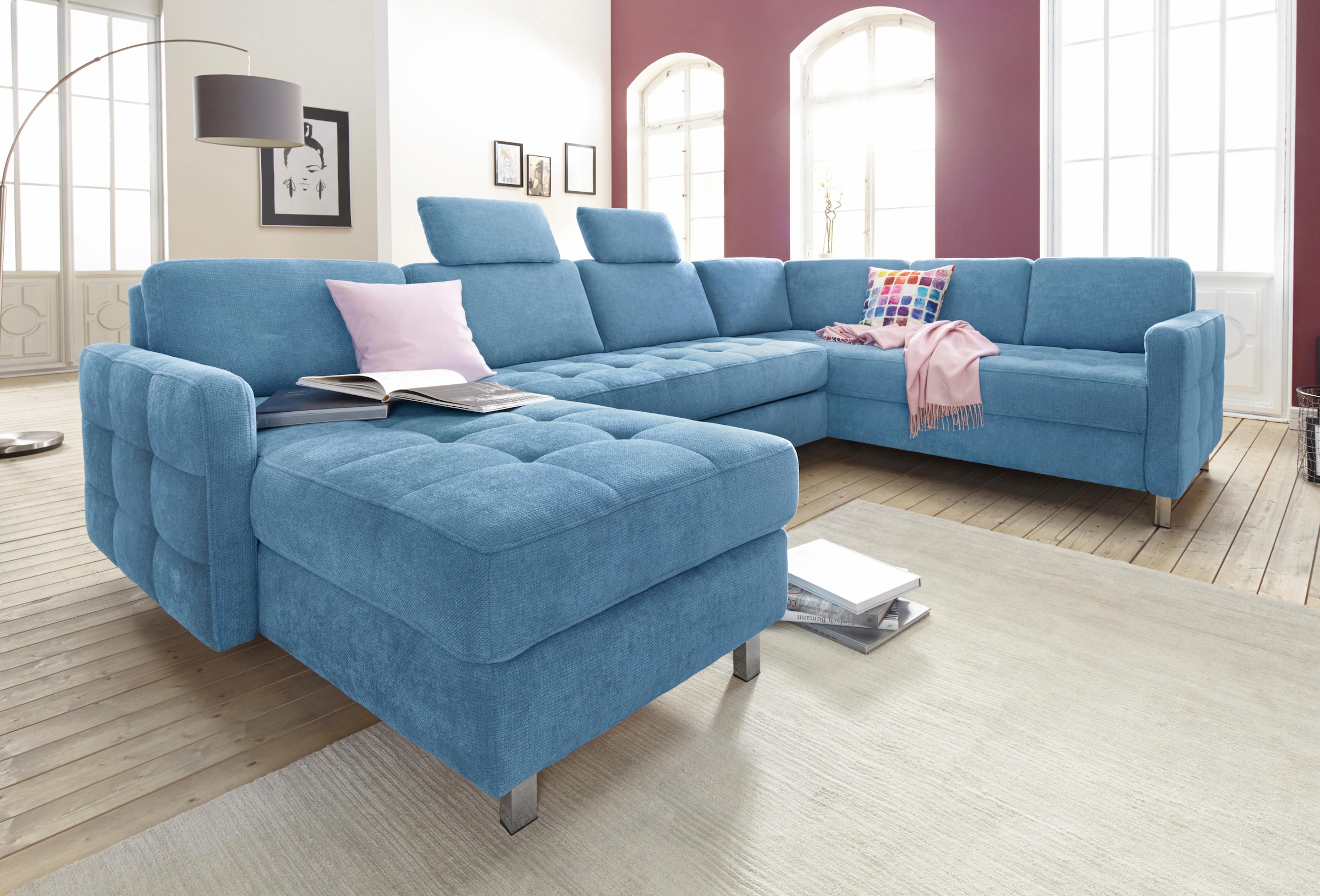 sit&more Wohnlandschaft "Pablo U-Form, B: 292cm, inkl. 2 Kopfstützen" wahlweise mit Schlaffunktion und Bettkasten