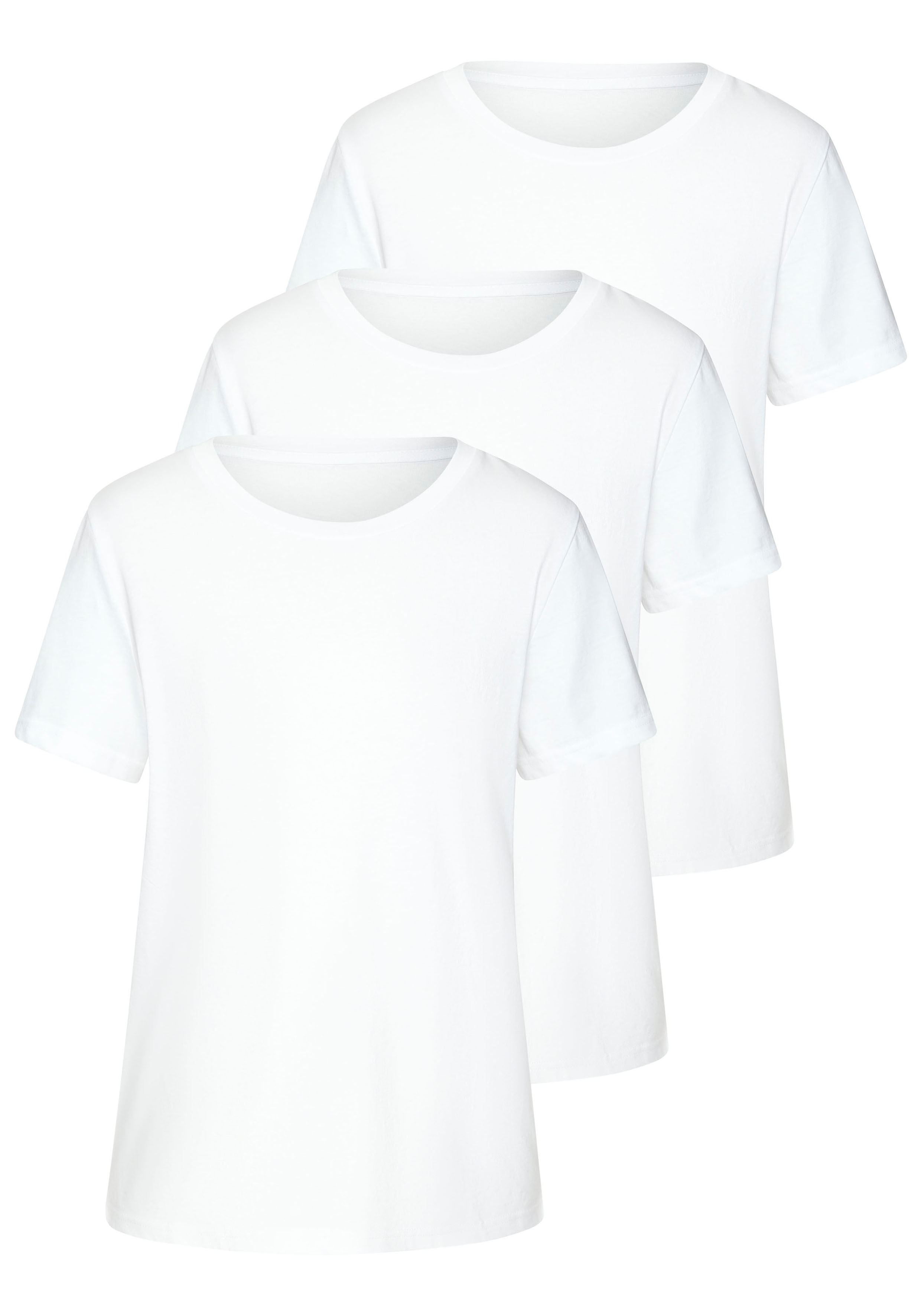Beachtime by Lascana T-Shirt "mit modischem Schlitz am Saum" 3er-Pack, aus luftiger Baumwoll-Qualität