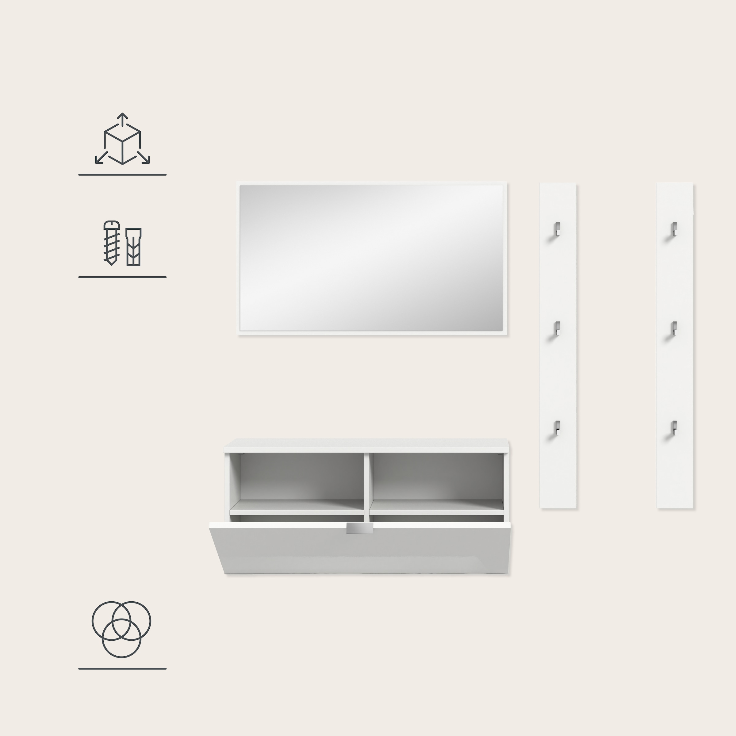 INOSIGN Garderoben-Set, (3 St.), Trondheim, Garderobenset 3-tlgBreite 130 cm, Flur, Diele, Kombination