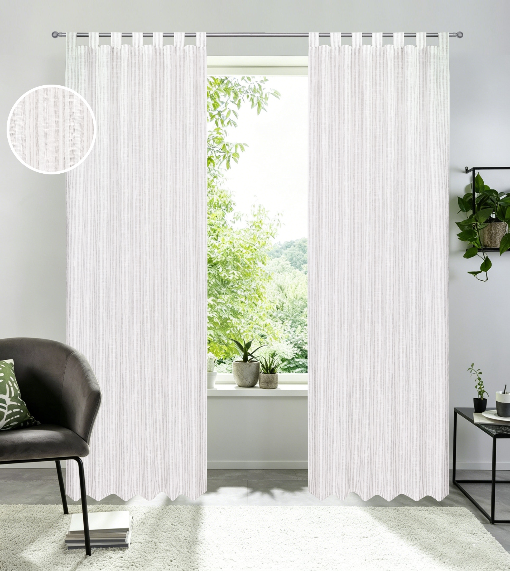 OTTO home Gardine »Marric« Schlaufen 1 Stk. tlg. halbtransparent, Leinenoptik mit Streifen, Schlaufenaufhängung