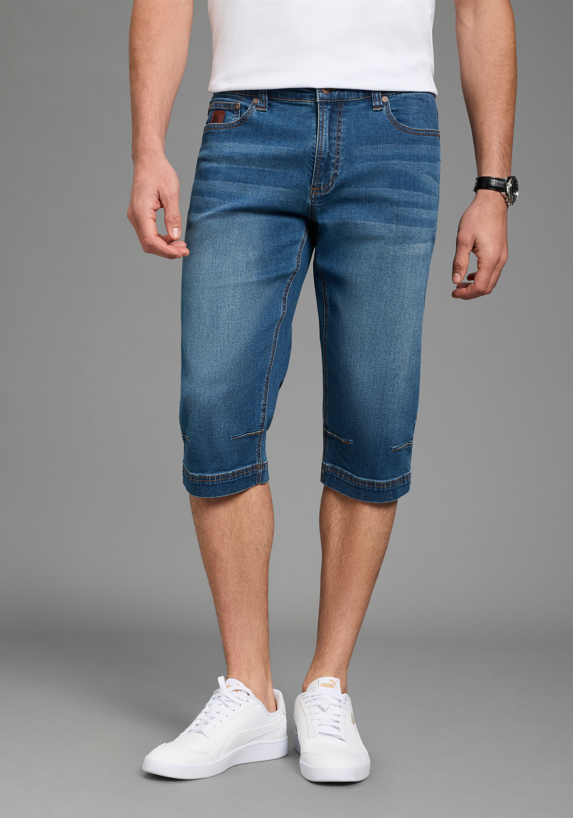 Jeansbermudas BRUNO BANANI, Herren, Gr. 40, Länge 32, blau, Denim/Jeans, Obermaterial: 98% Baumwolle, 2% Elasthan, unifarben, straight fit kniebedeckend, Jeans, Straight-Fit, normale Leibhöhe, aus elastischem Denim-Material