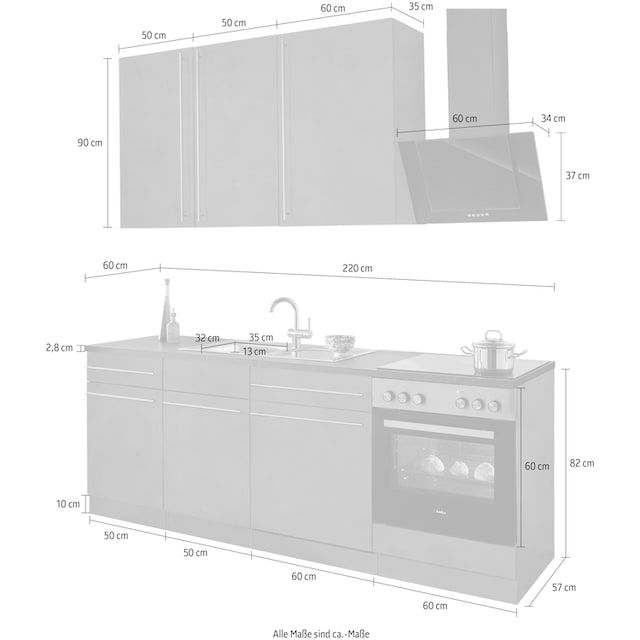 wiho Küchen Küchenzeile »Chicago«, ohne E-Geräte, Breite 220 cm kaufen |  BAUR