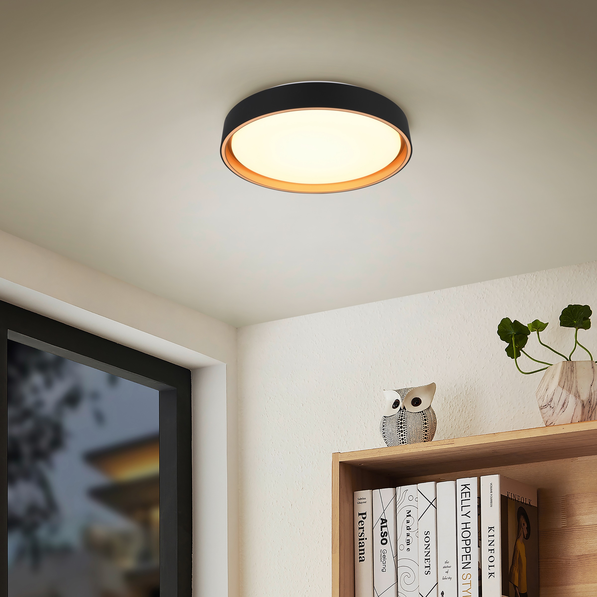 REALITY Leuchten LED Deckenleuchte »FELIS, LED Deckenlampe schwarz-gold, 24W 2500 Lumen Fernbedienung« LED-Board 1 Stk. Farbwechsler | warmweiß - kaltweiß CCT 2700-6500K warmweiß - kaltweiß, dimmbar Ø 40cm Höhe 7,5 cm
